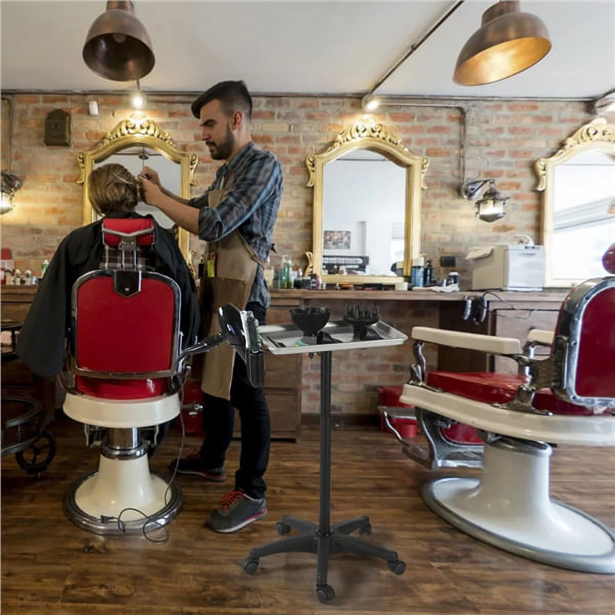 Alden Design Professional Rolling Salon Silver Tray Trolley Cart