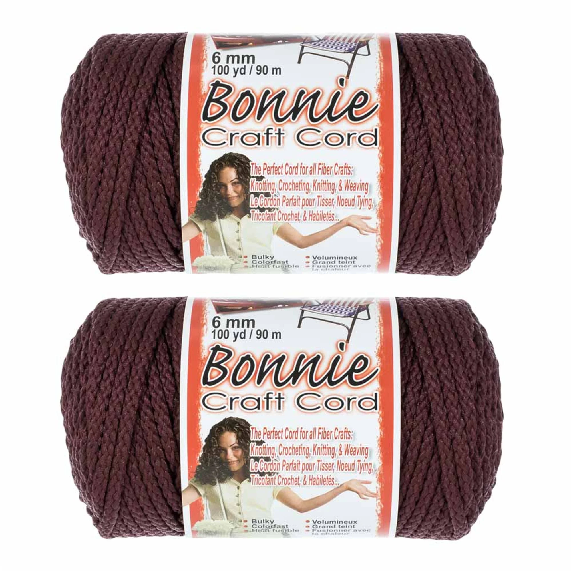 2 Pack Bonnie Macrame Cord - 6mm - 100 yd Lengths - Various Colors