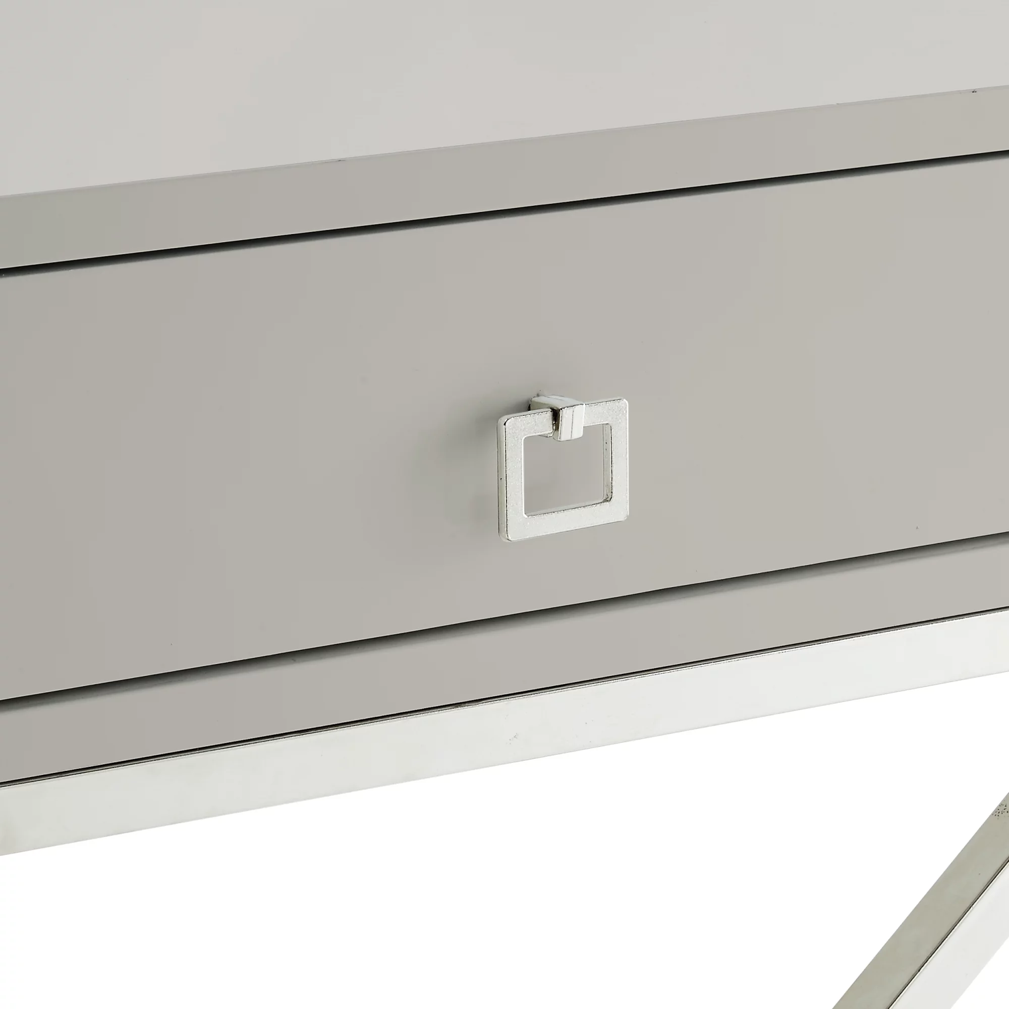 Jakob Light Grey Side Table - Square Lacquer-Finish Chrome, X-Metal Leg,