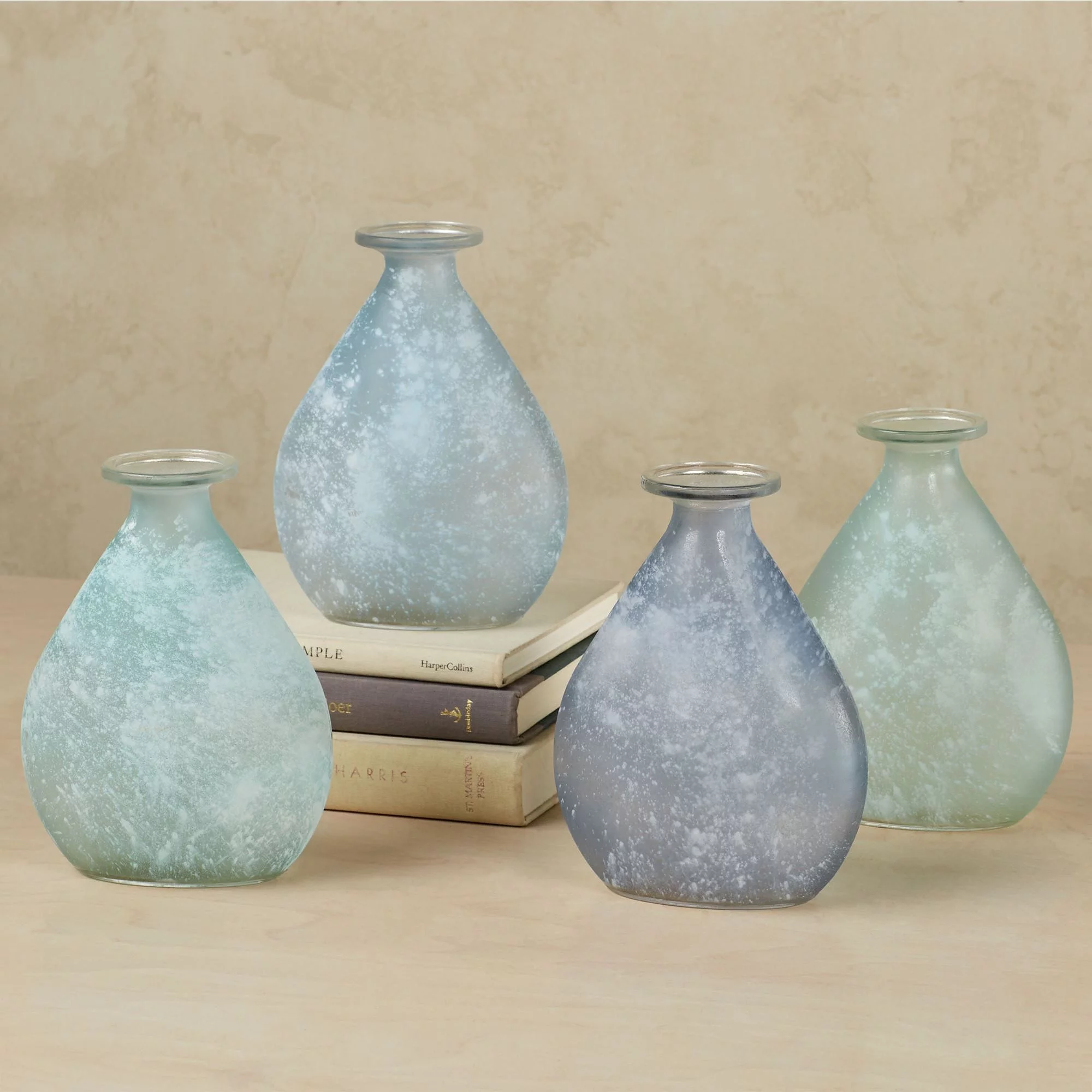 Frosted Blue-Toned Glass Teardrop Vases Set of Four