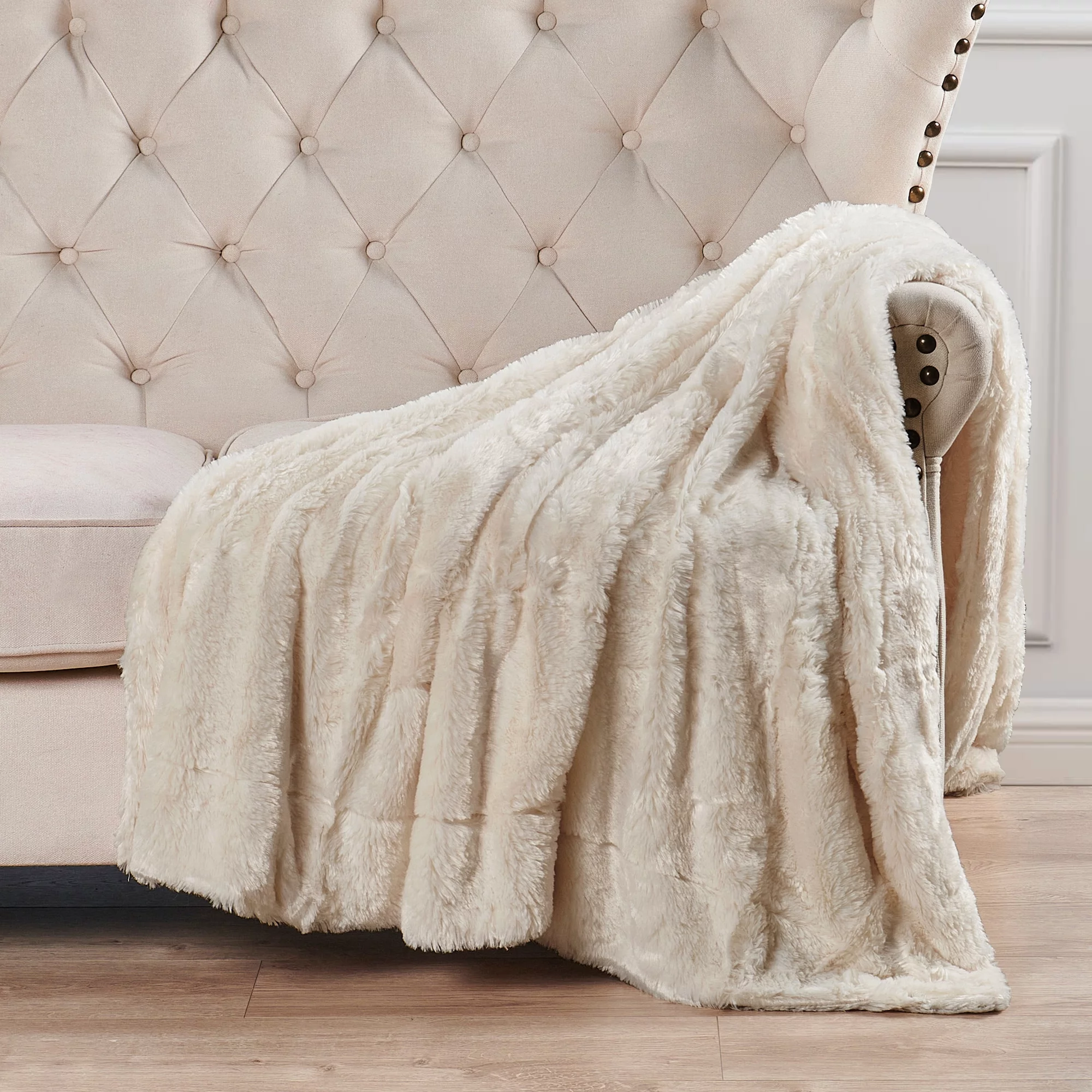 Home Soft Things Serengeti Double Sided Faux Fur Throw - Oatmeal - 70