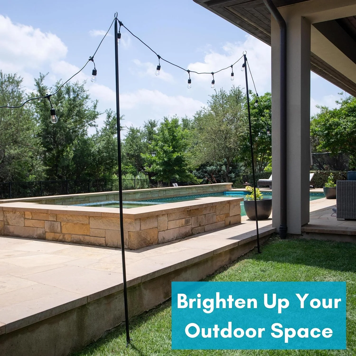 2Pk String Light Poles For Outdoor Patio Hanging String Lights - 10Ft - Weather Resistant Black Metal Pole - Garden, Backyard, Patio Lighting For Parties, Wedding