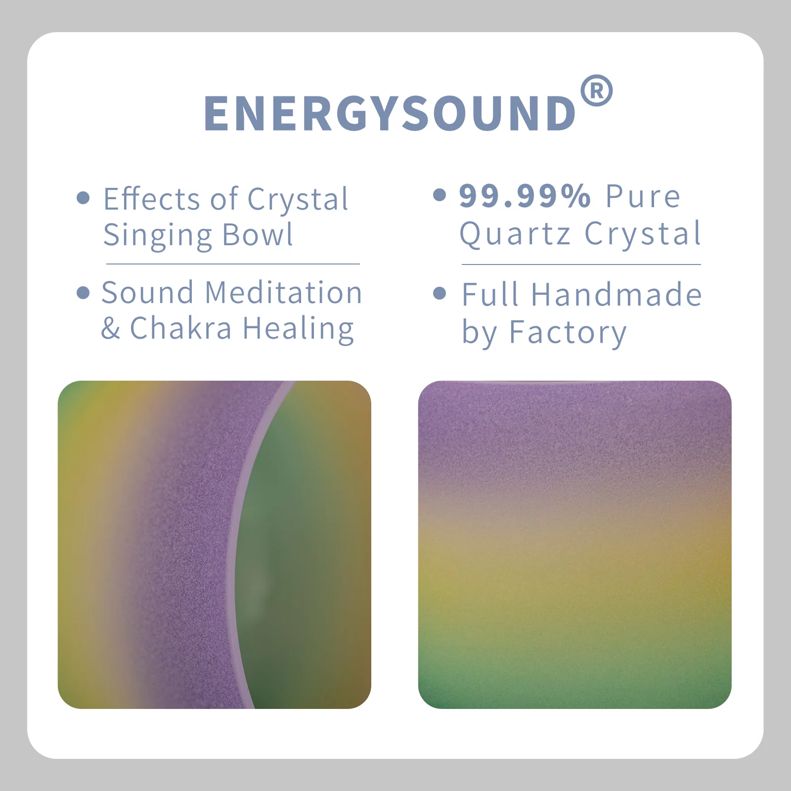 432 Hz B Crown Chakra Rainbow Quartz Frosted Crystal Singing Bowl 8 inch