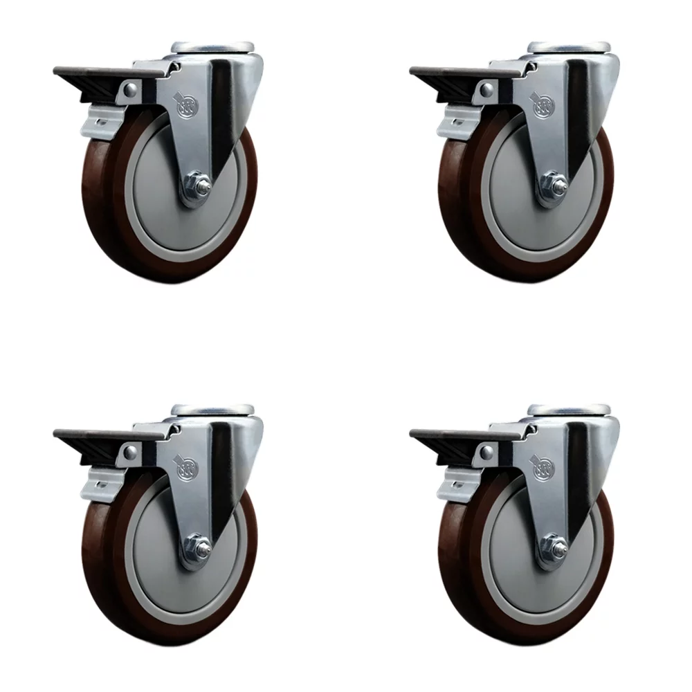 Polyurethane Swivel Bolt Hole Caster Set of 4 w/5