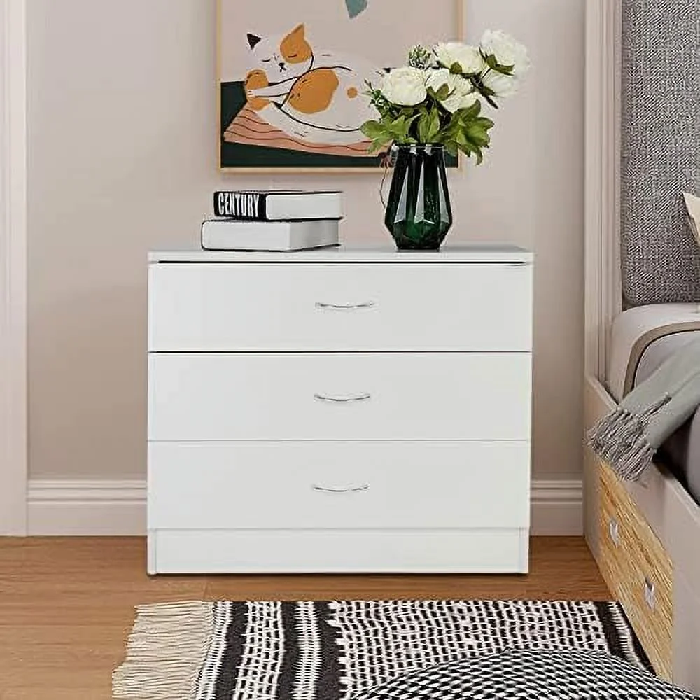 RSJIWOGZ Wooden 3 Drawer Dresser  Chest of Drawers Bedside  for Bedroom  Living Room  Office  Entryway  Black