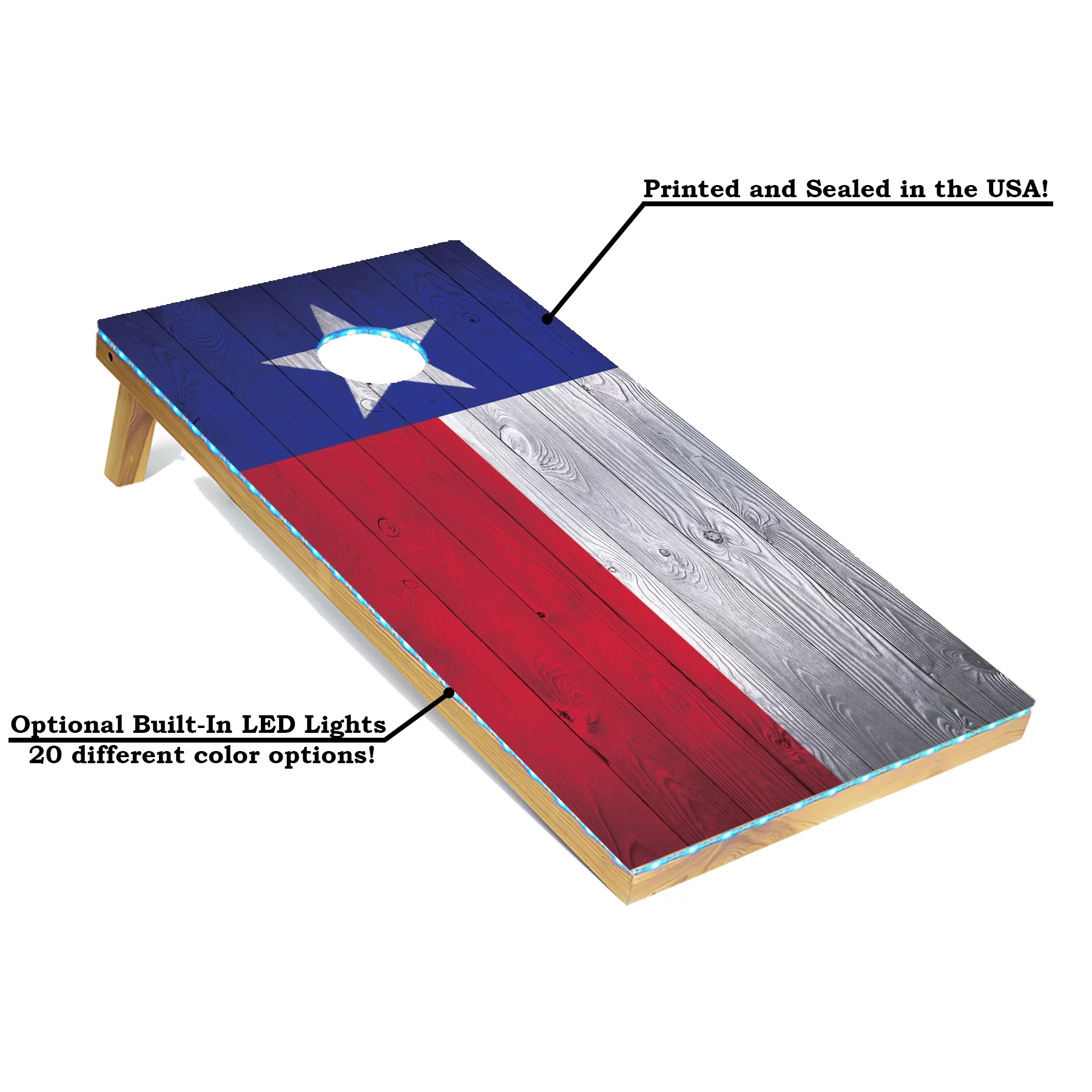 Tailgating Pros Regulation Cornhole Boards Flag Set - Includes 8 Bean Bags, Carrying Cases, and 4'x2' Corn Hole Toss Game - Optional LED Lights