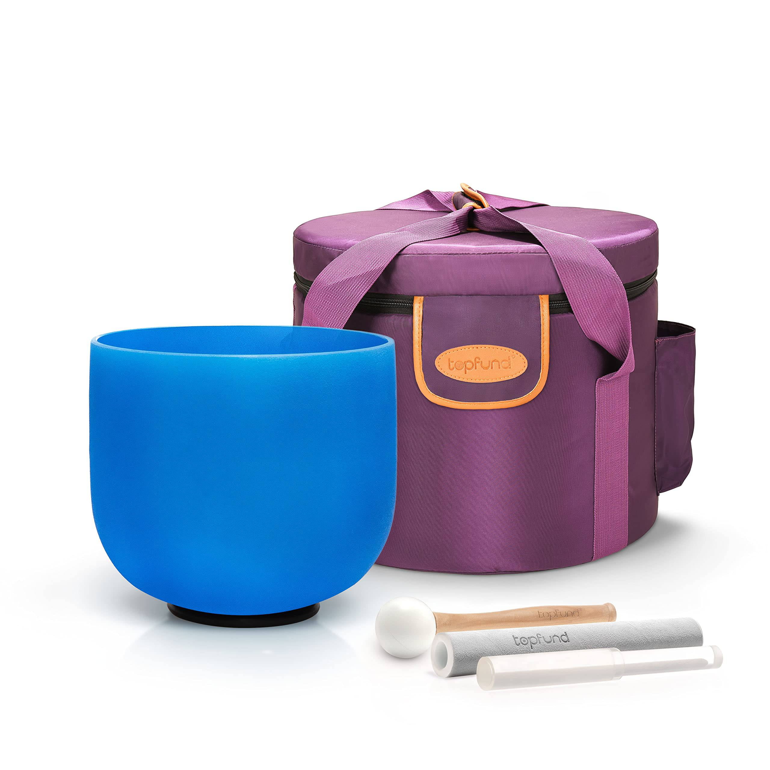 TOPFUND 440Hz Blue G Note 8 inch Crystal Singing Bowl Throat Chakra with Heavy Duty Carrying Case and Suede Stick