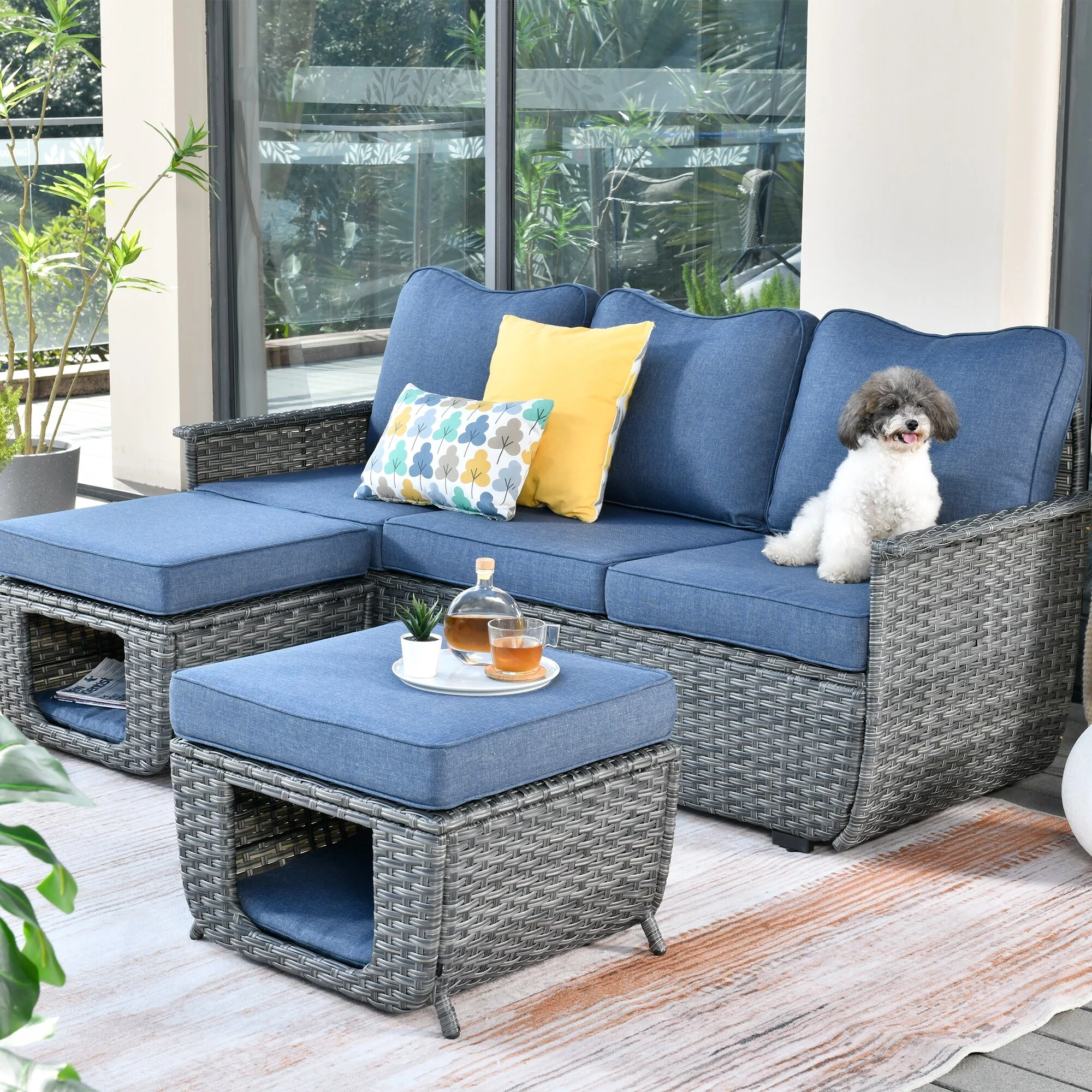 OVIOS  3-piece Patio Pet-Friendly Wicker Multi-function Furniture Beige