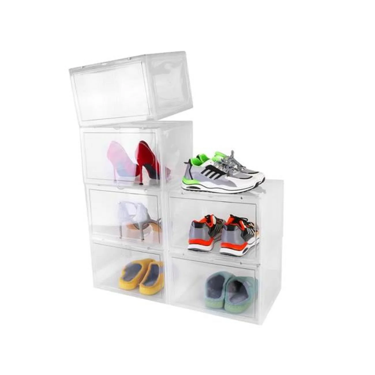 Fresh Fab Finds  Collapsible Stackable Storage Bin Transparent Dustproof Hard PP Shoe Box & Organizer Container with Magnetic Door, Clear - Pack of 6 - Unisex