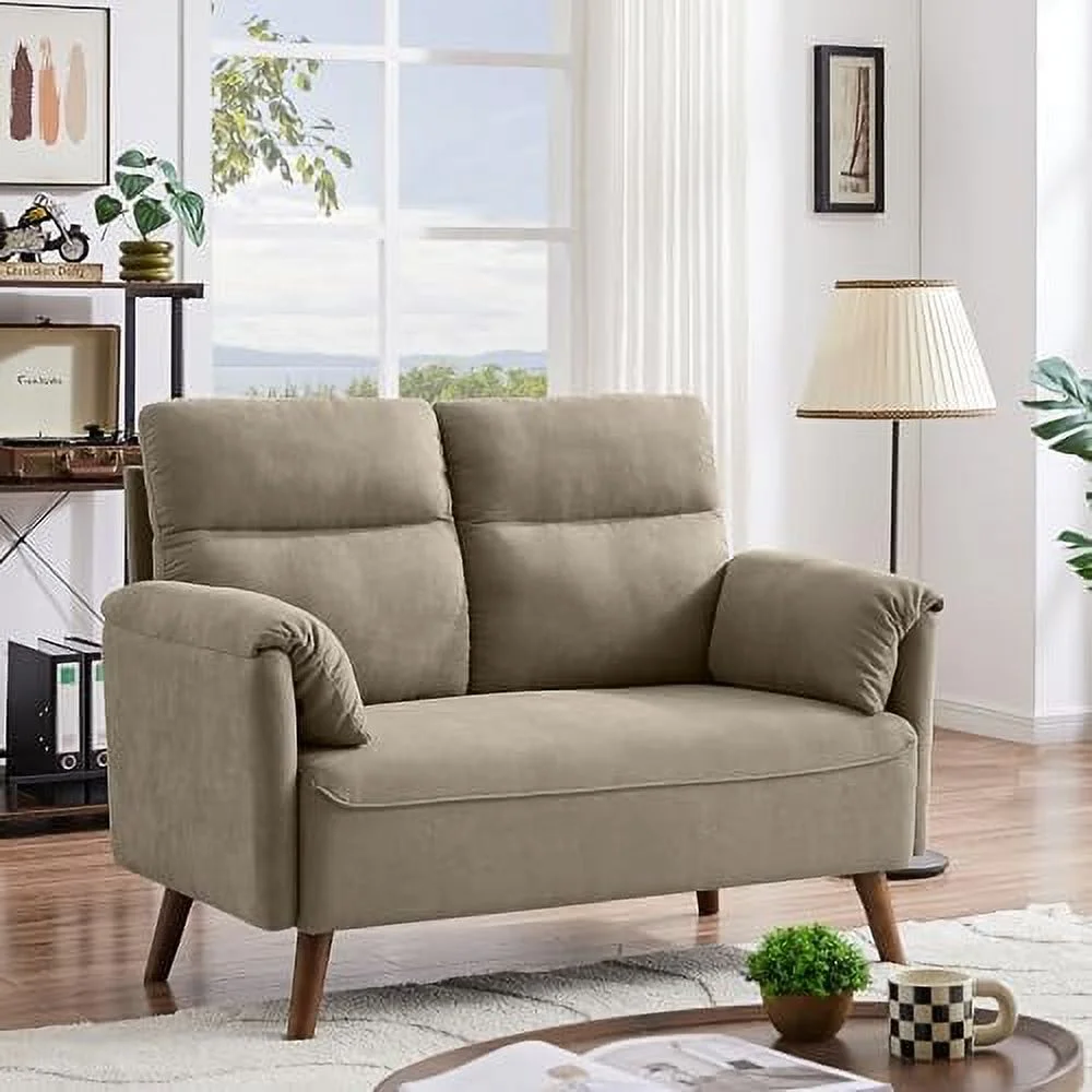 ZWNLKQG 50.6" Small Loveseat Sofa  Mid Century Modern Love Seat Couch with Back Cushions and Wood Legs  2 Seater Small Couches for Living Room  Bedroom  Small Spaces