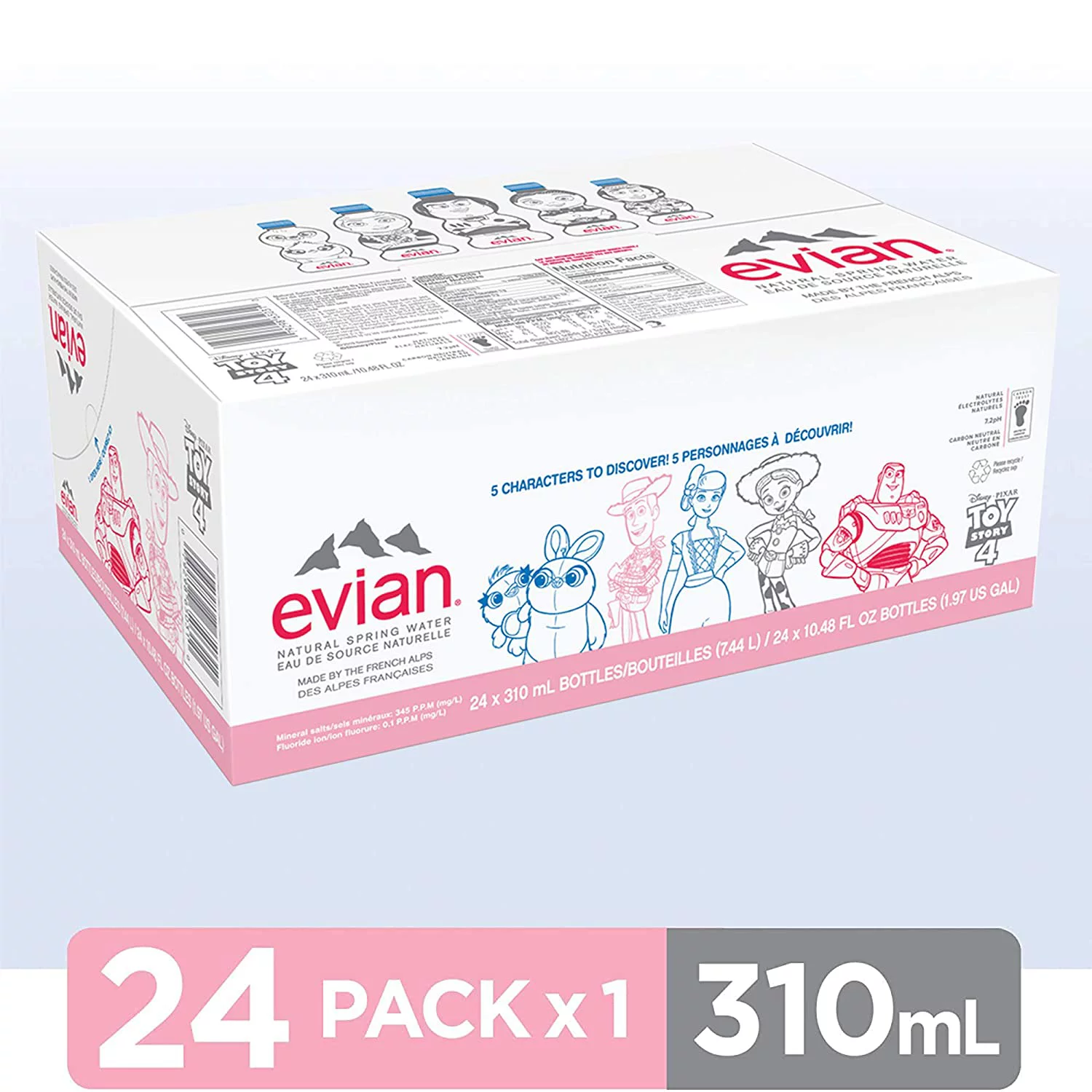evian Natural Spring Kids Character Bottle 310 mL 10.48 Ounce 24 Count, Naturally Filtered Spring Water in Individually-Sized Bottles