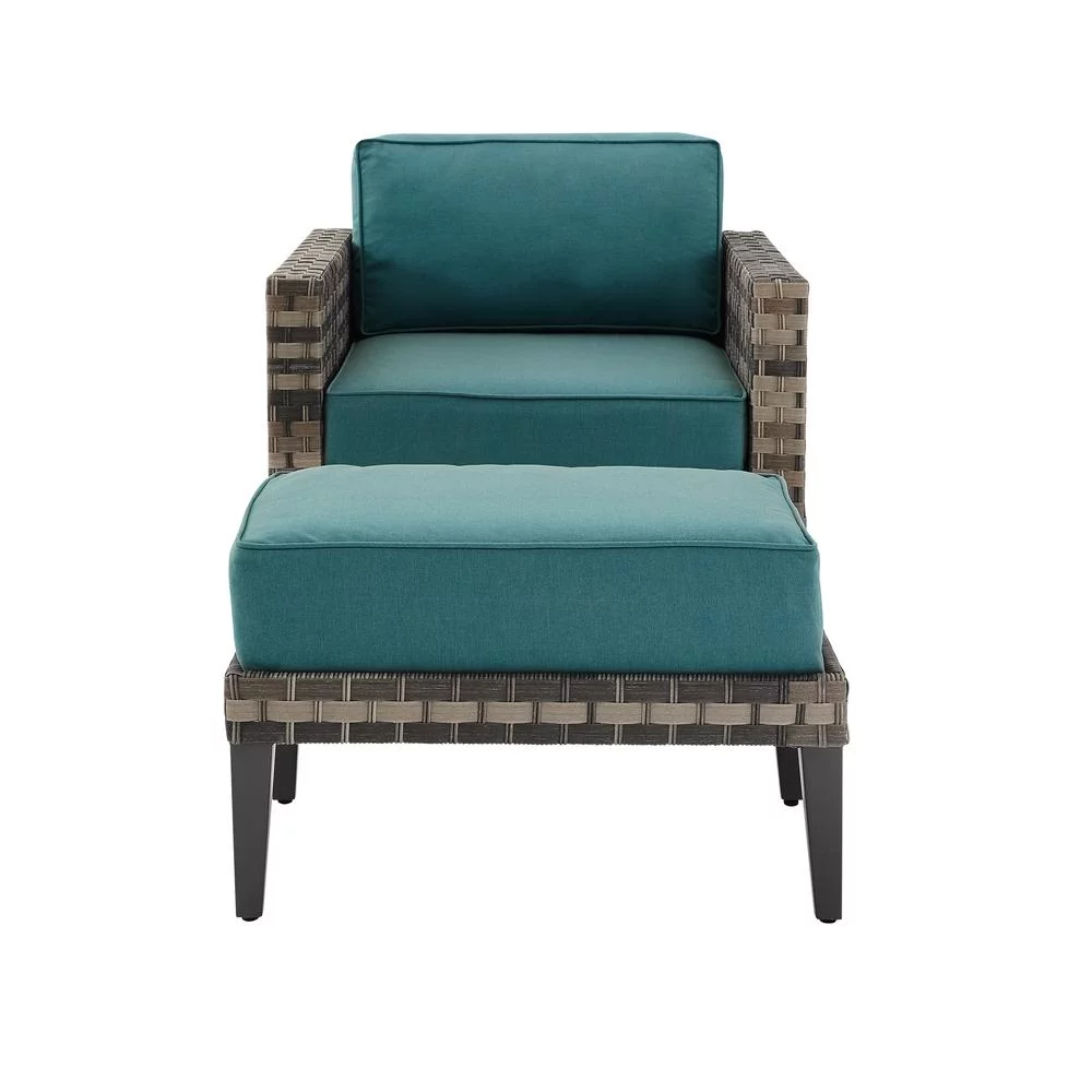 Crosley Furniture Prescott 2-PC Wicker Patio Arm Chair Set in Mineral Blue/Brown