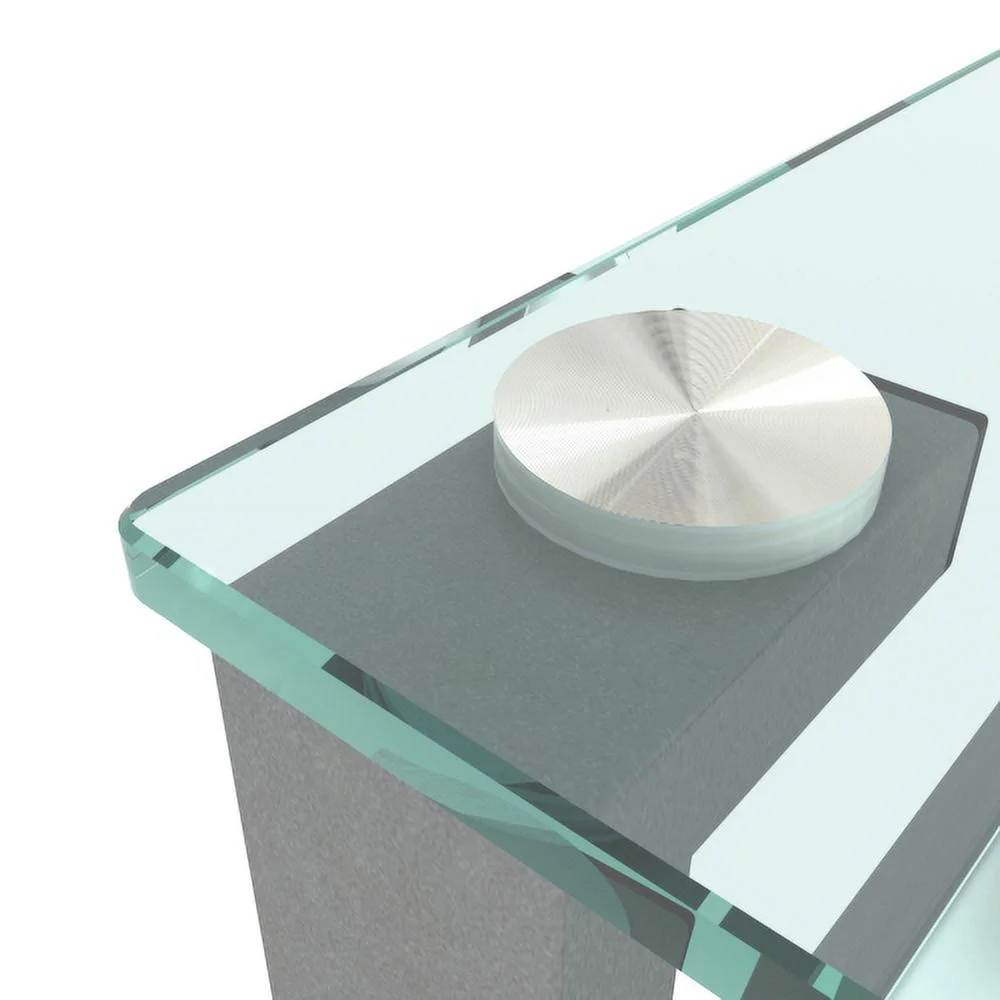 Tempered Glass Side Table Clear Glass & Solid Metal Legs Modern Simple Style (Gray)