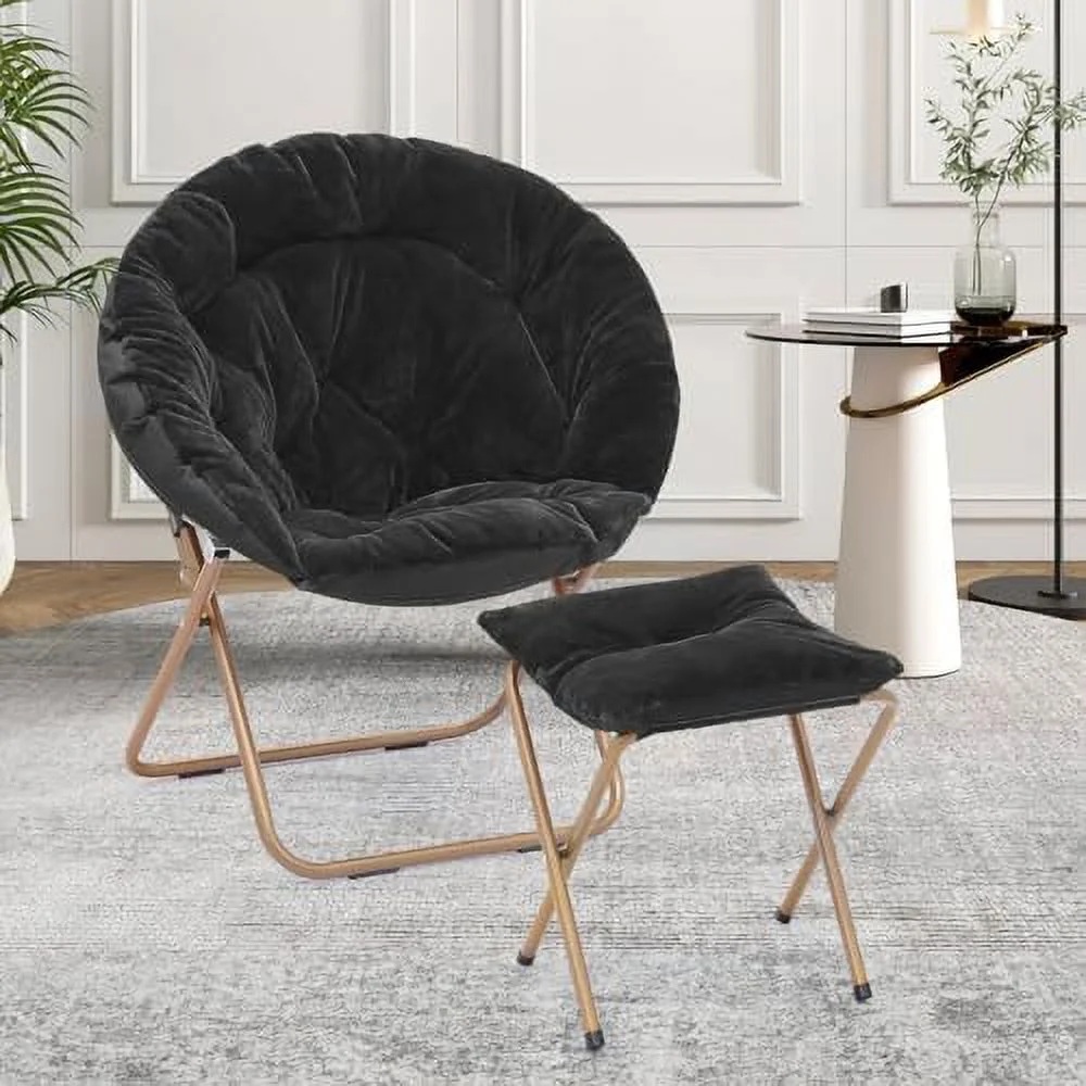 TJCGDTY Round Foldable Oversized  Saucer Chair for Adults with Ottoman Foot  Large Cozy Chair for Bedroom  Pink 2-Set