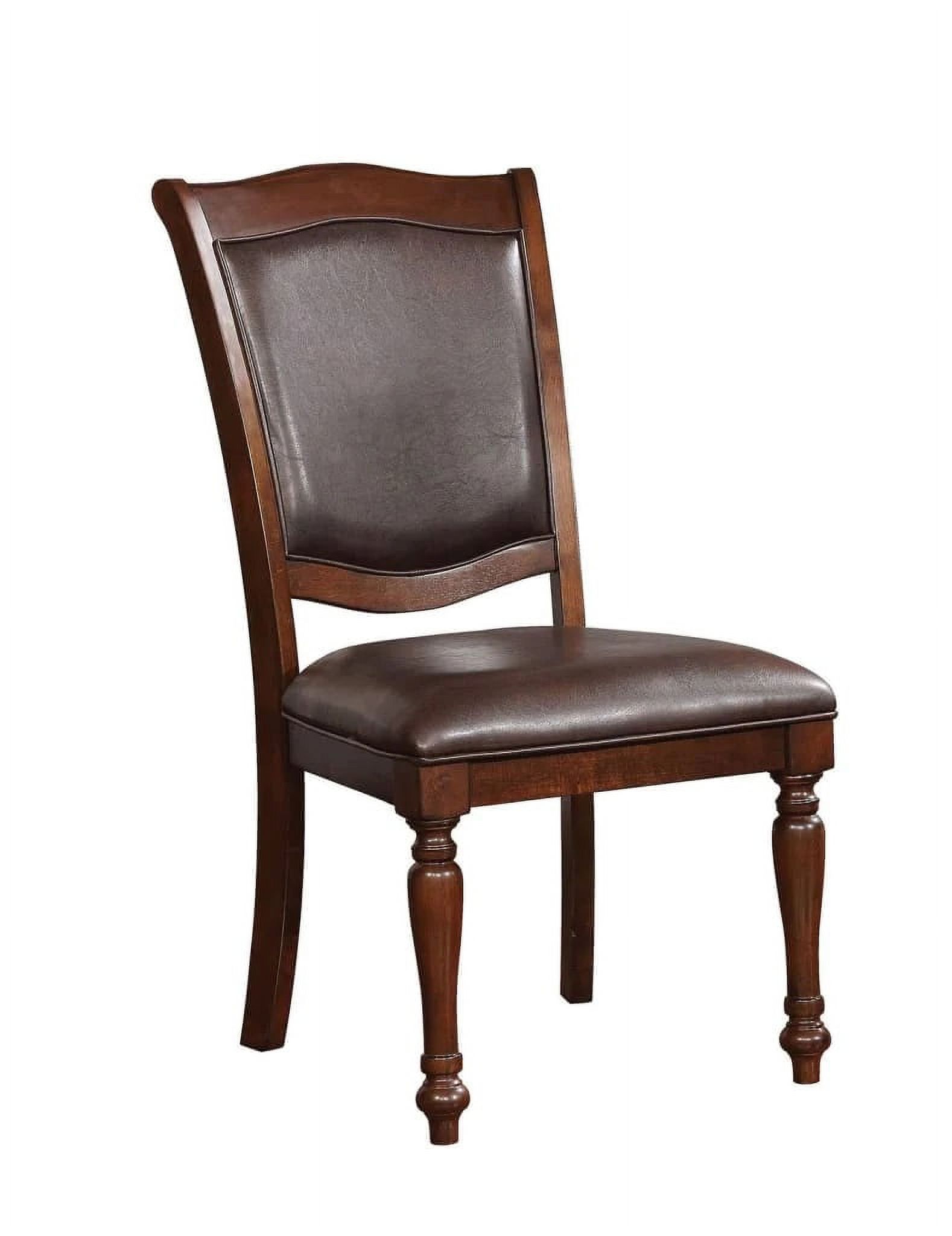 CoSoTower Luxurious Traditional Dining Chairs Brown Cherry Solid Wood Espresso Leatherette Seat Set of 2pc Side Chairs Turned Legs Kitchen Dining Room