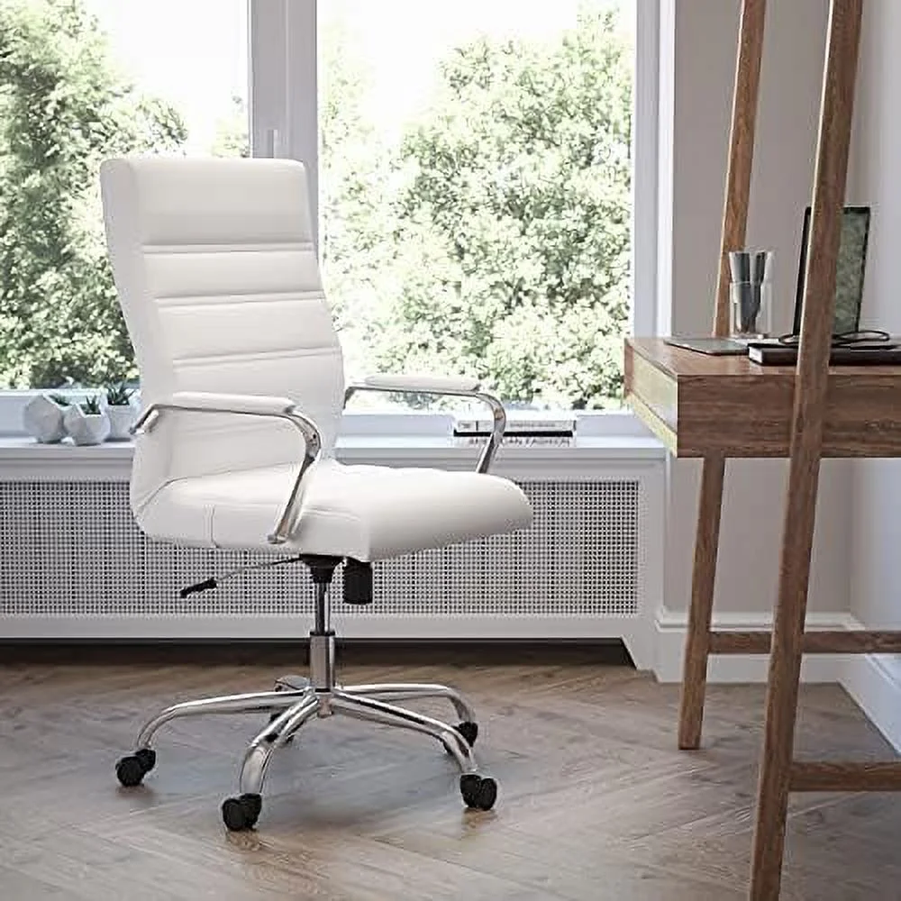 HBBOOMLIFE High Back White LeatherSoft Executive Swivel Office Chair - Rose Gold Frame/Arms