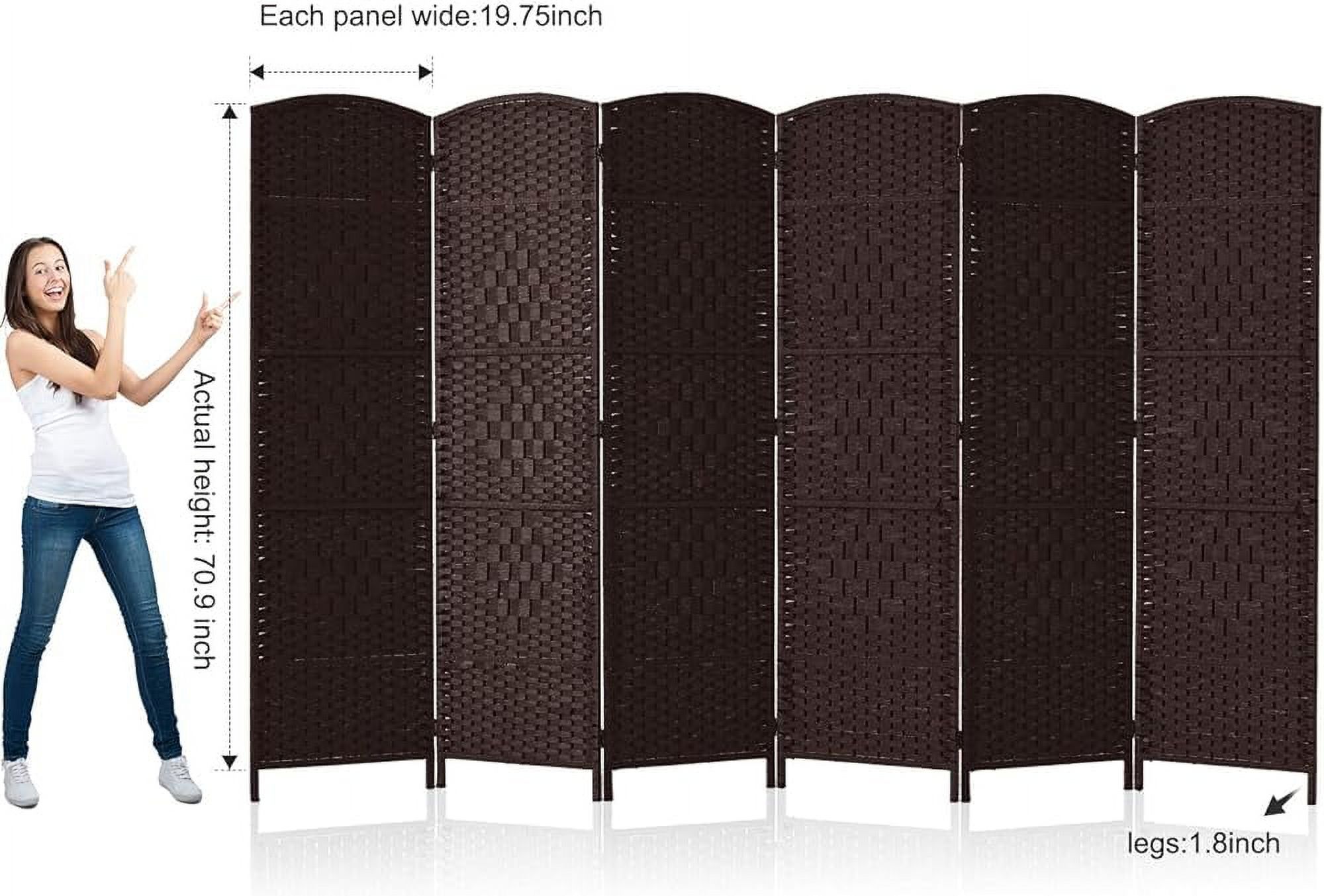 JDZHAPPYLIFE Room dividers 6 ft. Tall-20 Wide Freestanding Privacy Screen with  Woven Fiber  Foldable Panel Partition Wall Divider  Double-Hinged Room Dividers(Brown  6 Panel)
