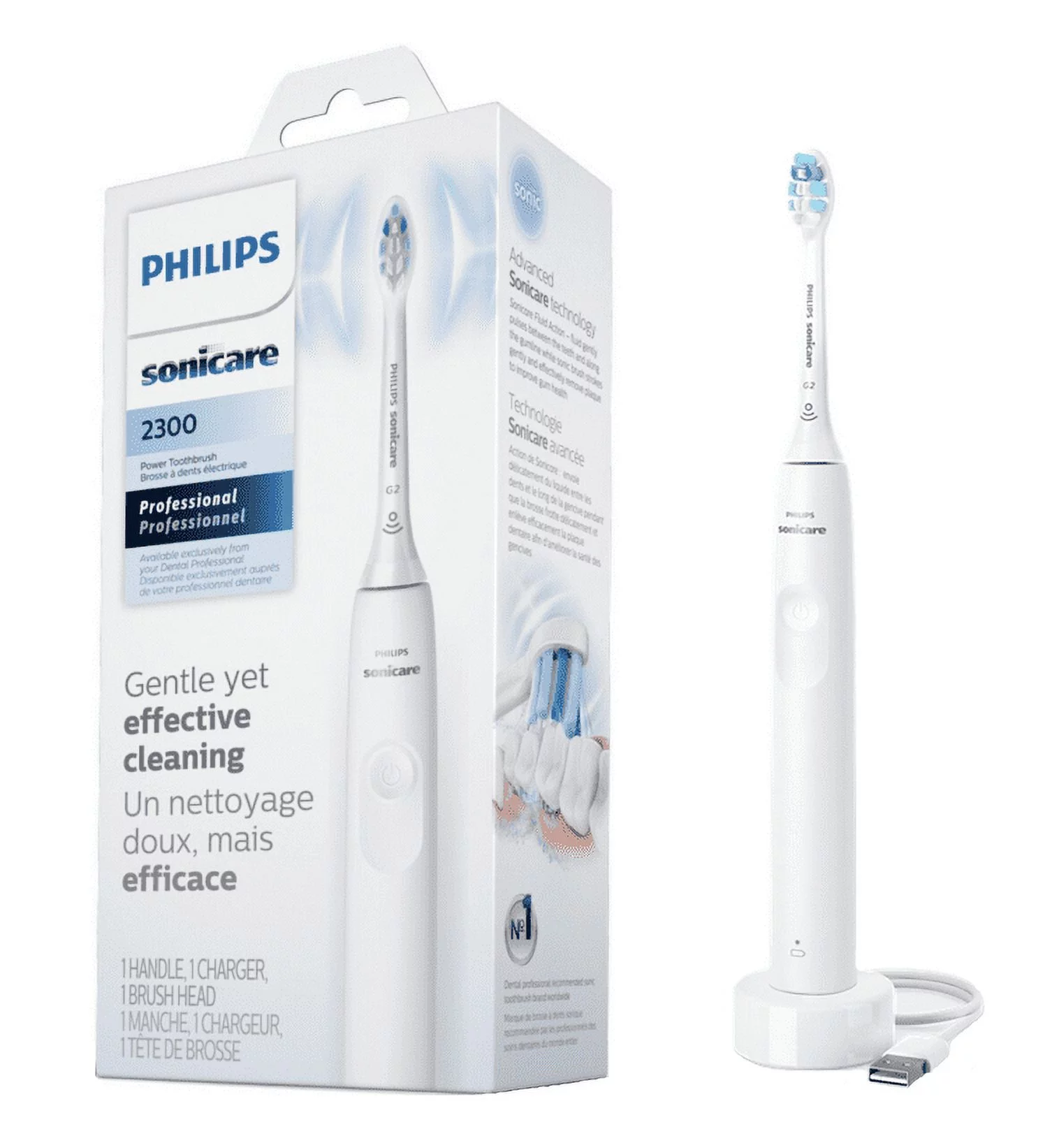 Philips Sonicare 2300 Series Sonic Electric Toothbrush White G2 Optimal Gum Care Brush Heads