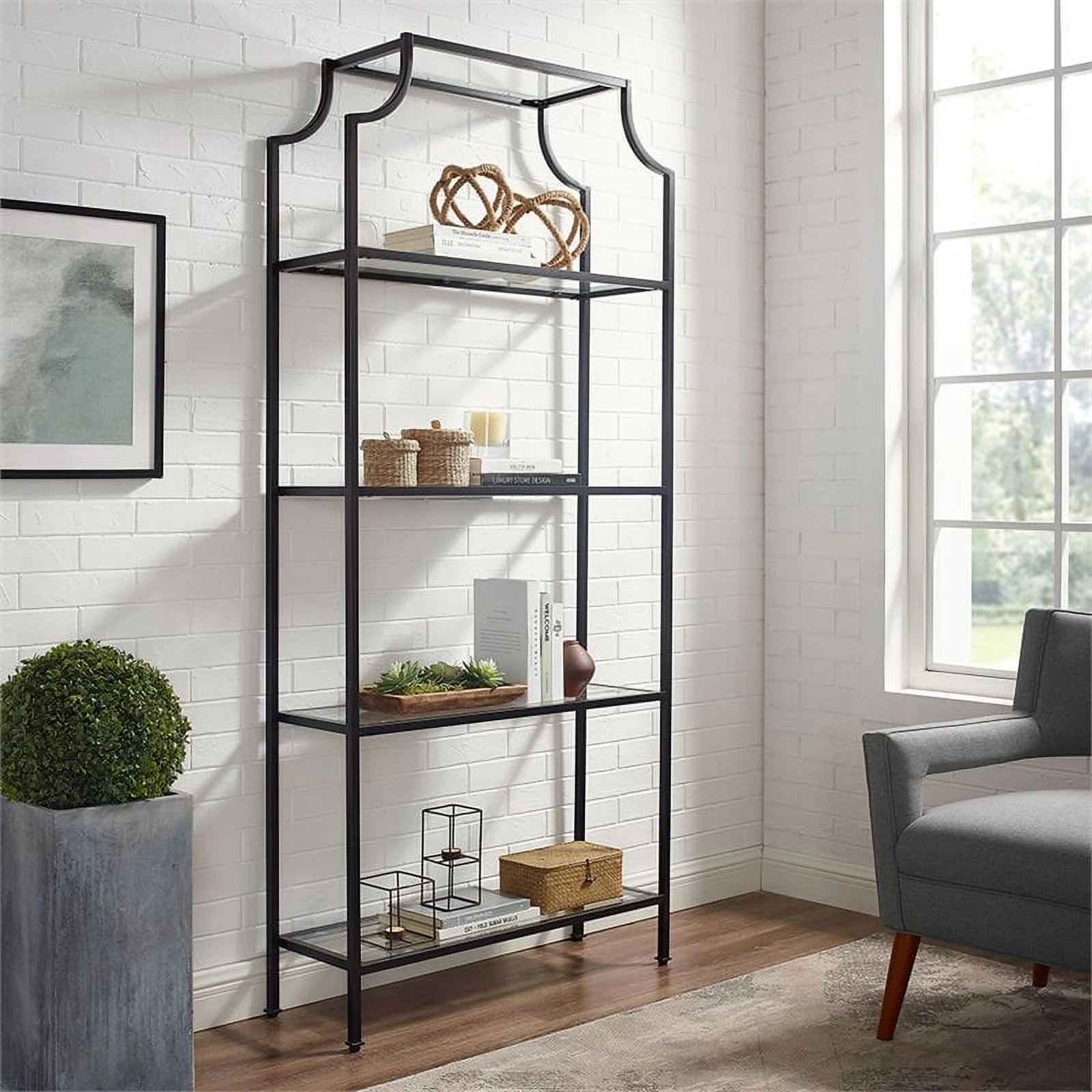 Pemberly Row 4 Shelf Glass Etagere Bookcase in Oil Rubbed Bronze