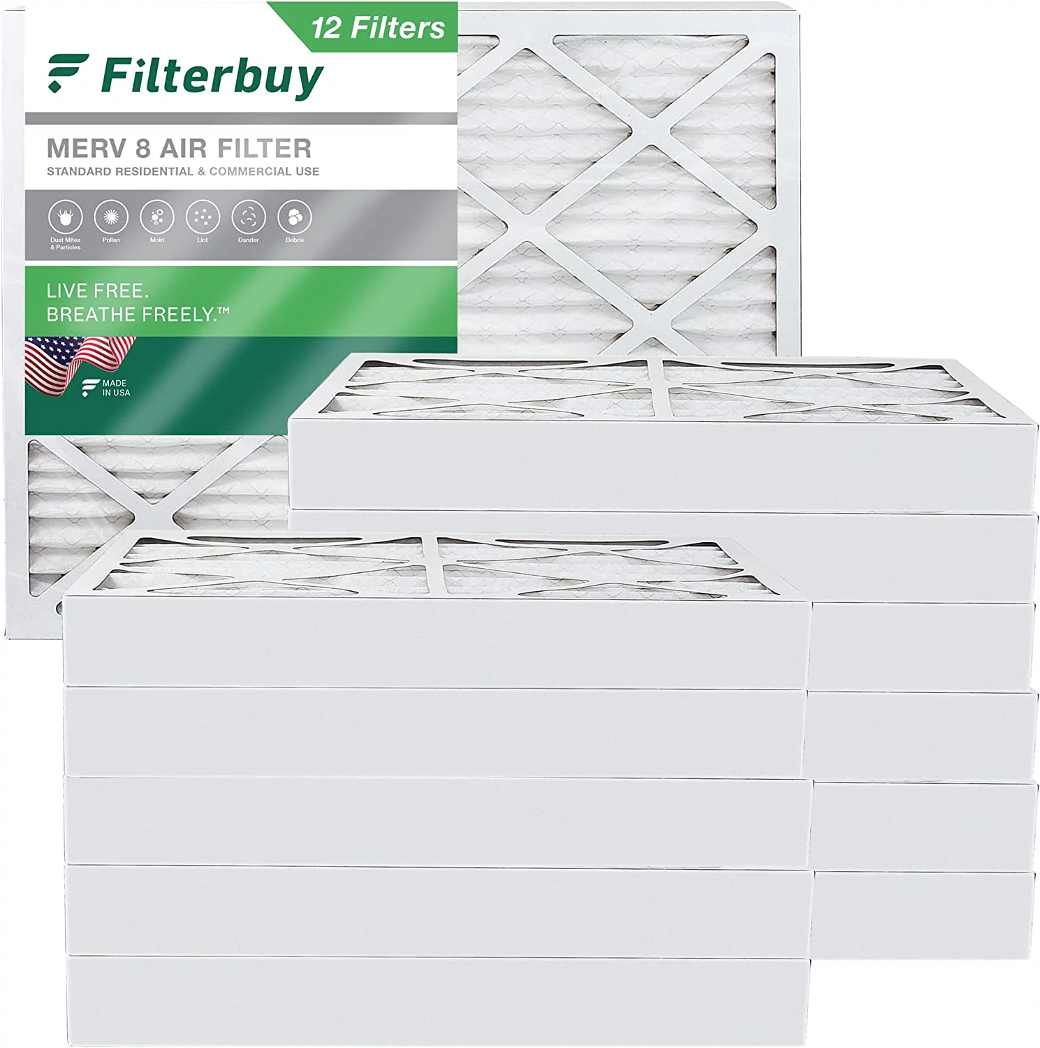 Filterbuy 16x20x4 MERV 8 Pleated HVAC AC Furnace Air Filters (12-Pack)