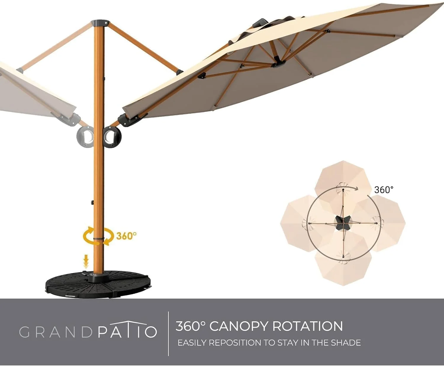 Grand Patio 10-Ft Offset Patio Umbrella, Cantilever Umbrella with Crank & Dual Tilt, Faux Wood Grain Aluminum Large Umbrella, Champagne