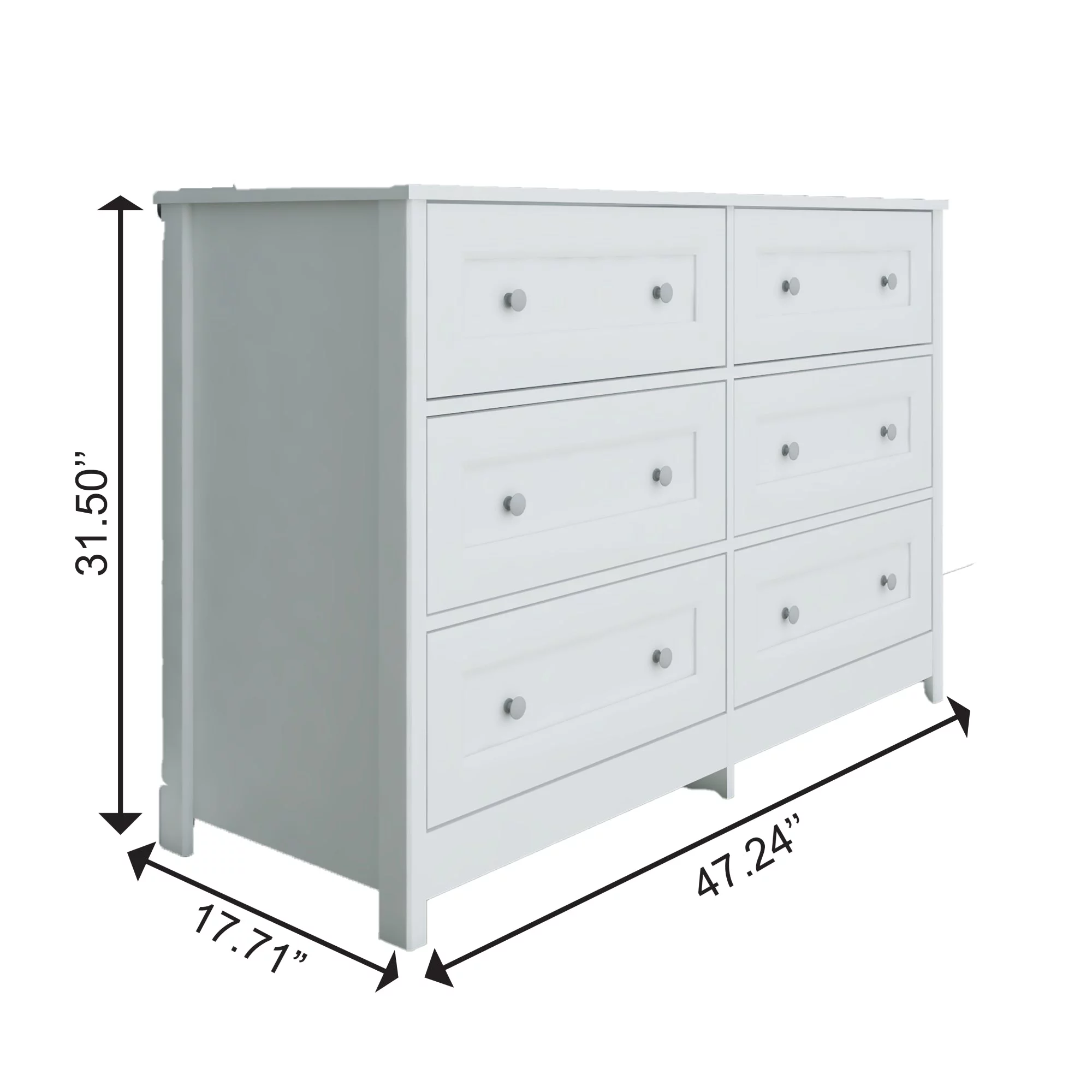 Boahaus Barbara Modern Wood Dresser with 6 Drawers, White
