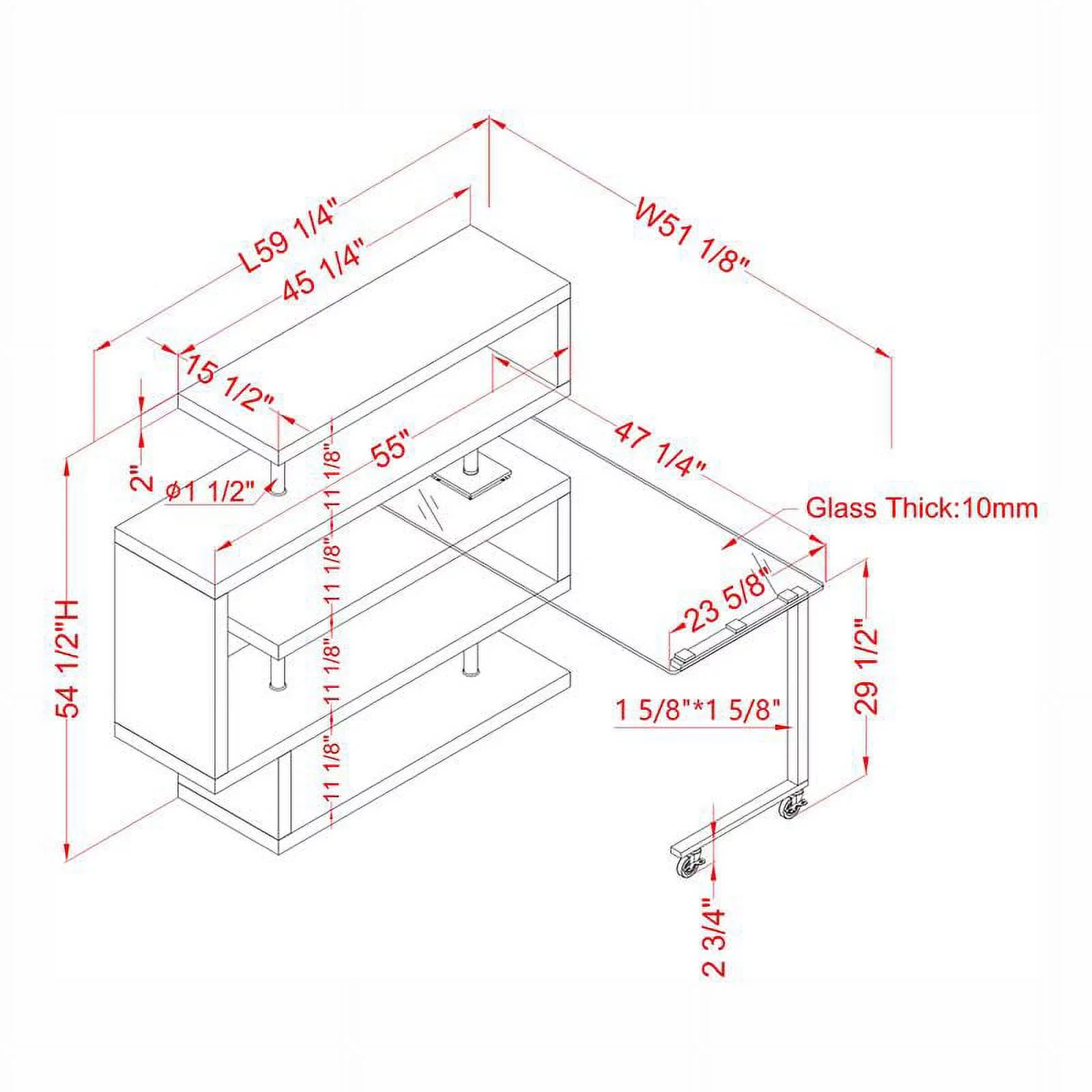 Furniture of America Creema Modern Wood 4-Shelf Bookcase Desk in Green