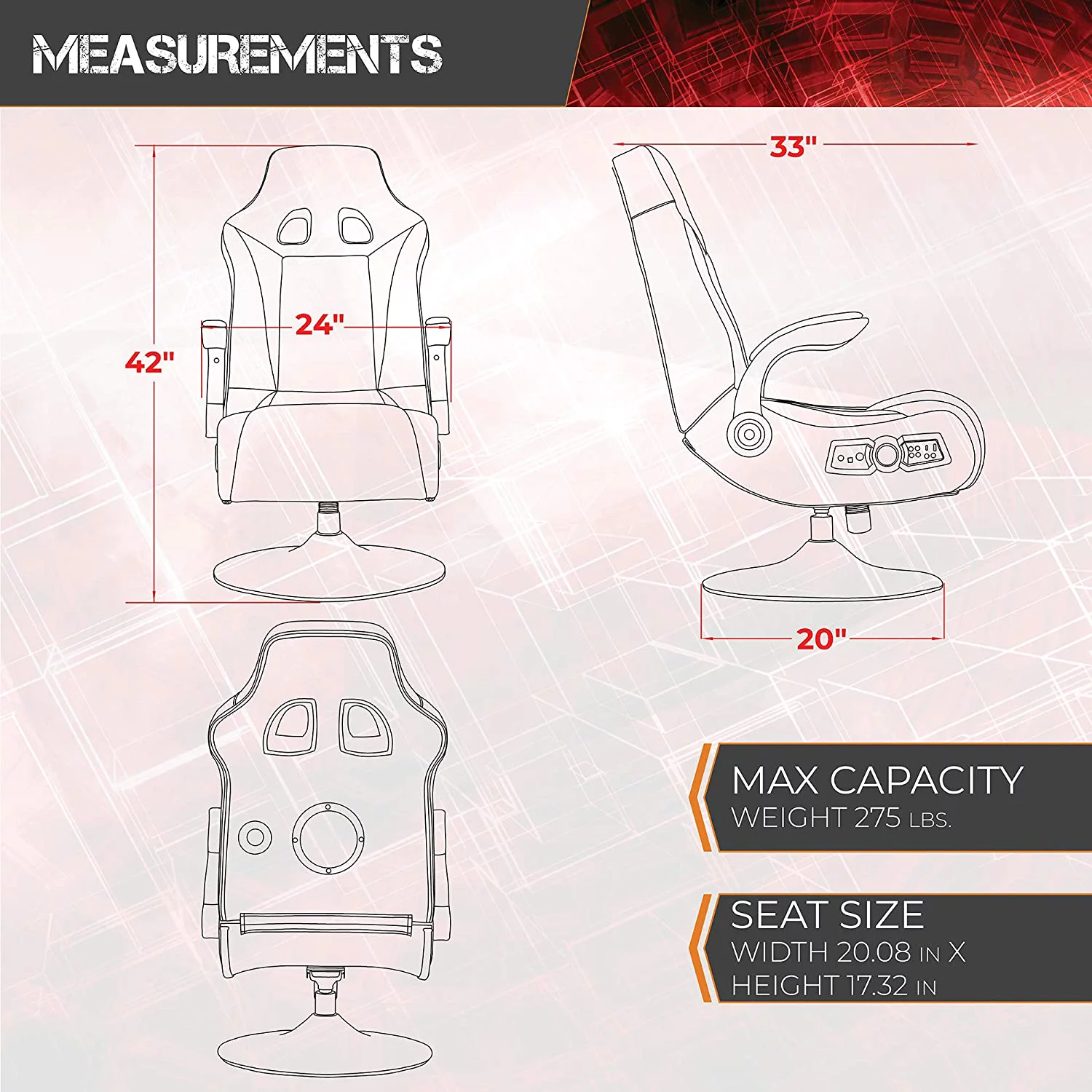 X Rocker Bluetooth & Ergonomic Swivel Leather Gaming Chair, Black/Red