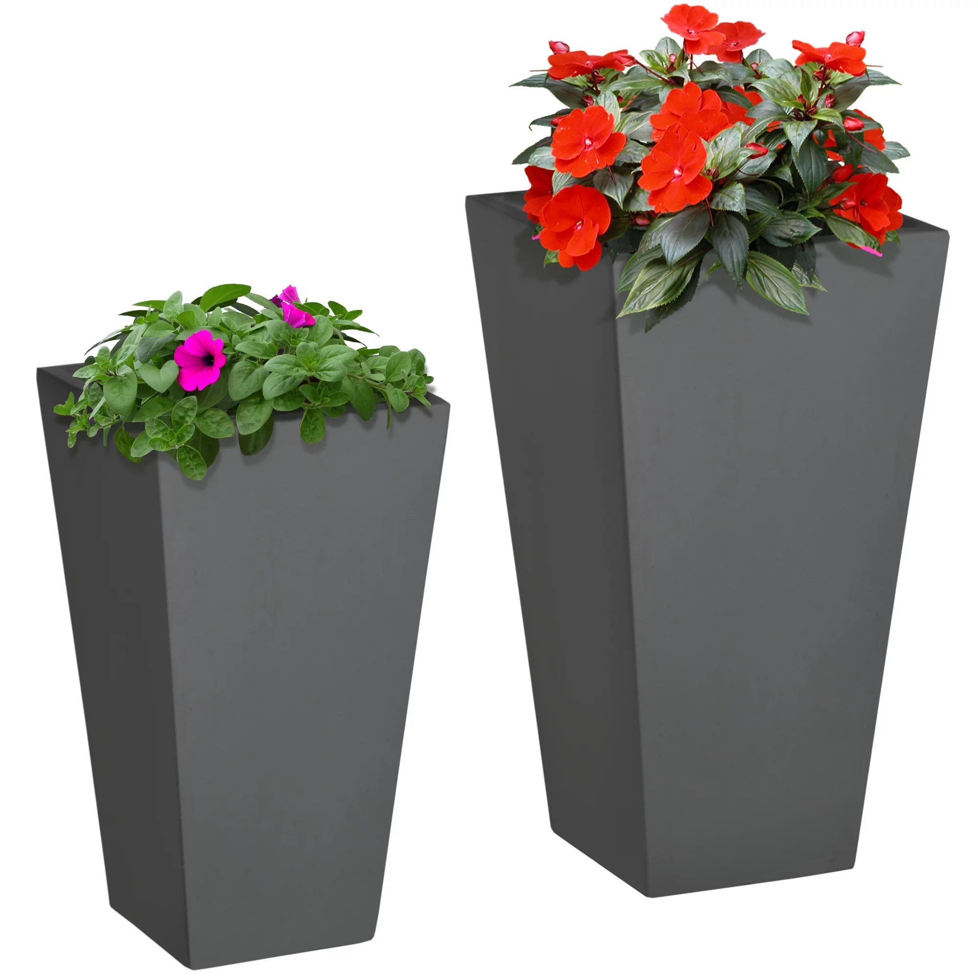Outsunny 2-Pack MgO Flower Pots with Drainage Hole, Outdoor Planters, Gray