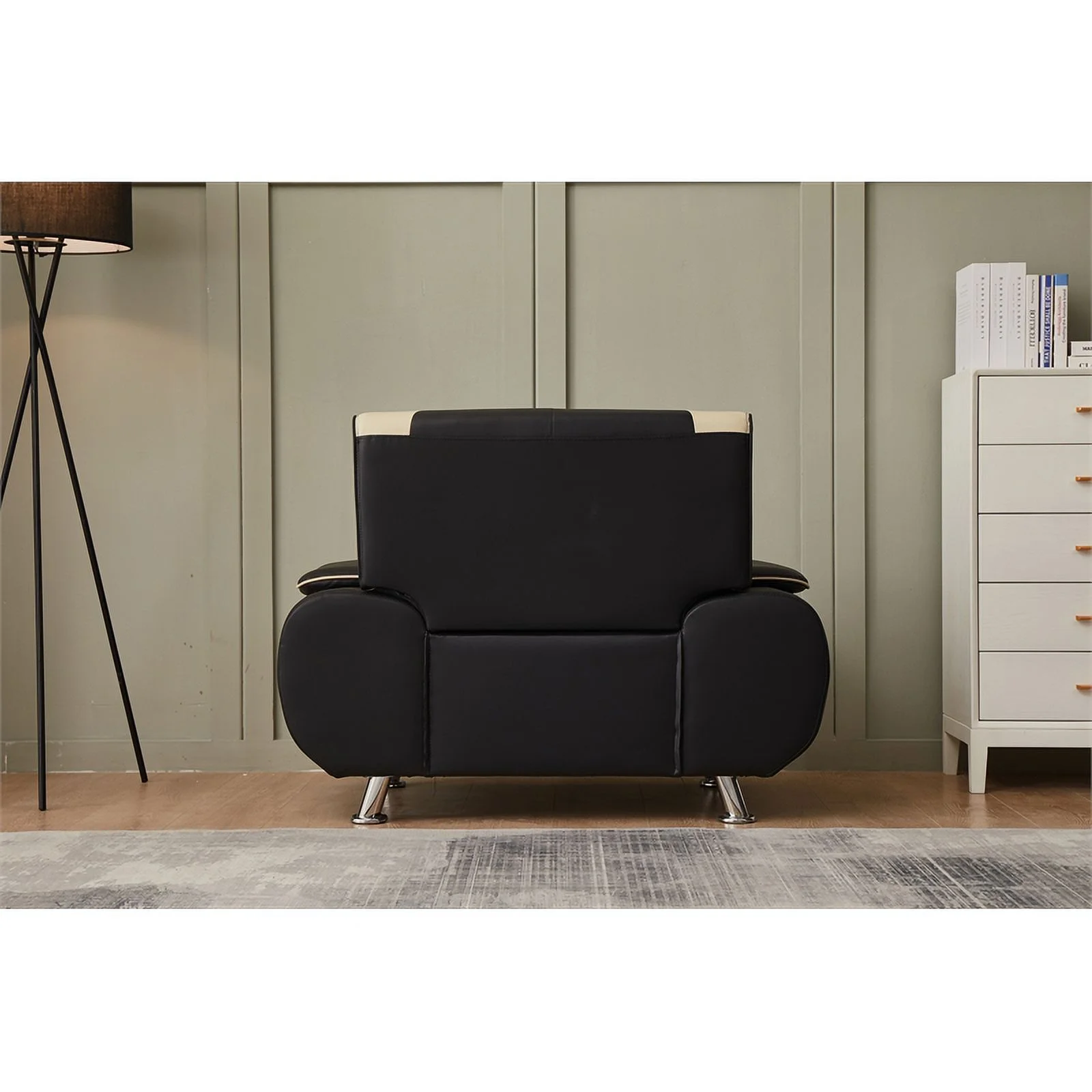 Home Square 2-Piece Set with Faux Leather Loveseat and Chair in Black & Beige
