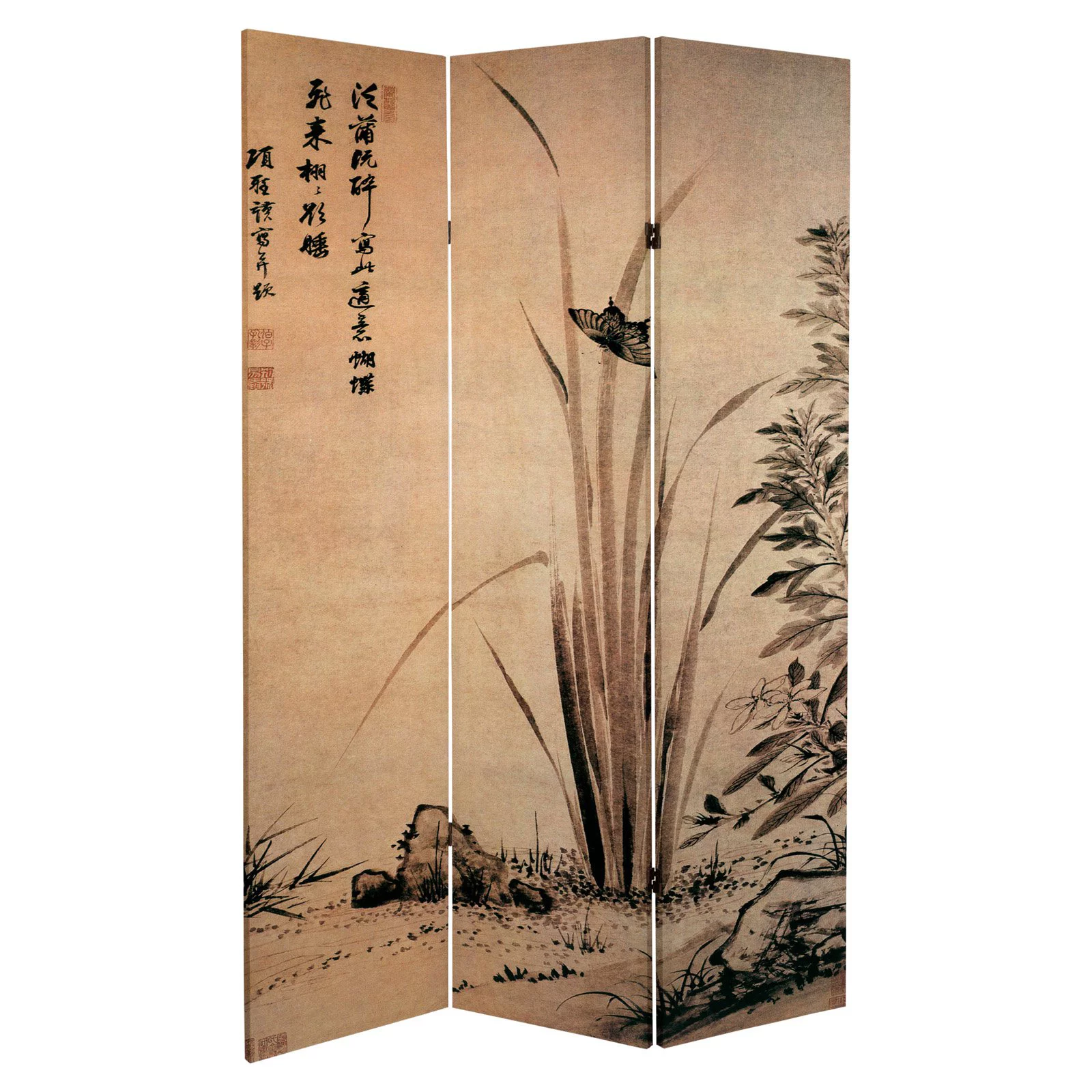 Oriental Furniture 6 ft. Tall Double Sided Cranes Room Divider - 4 Panel