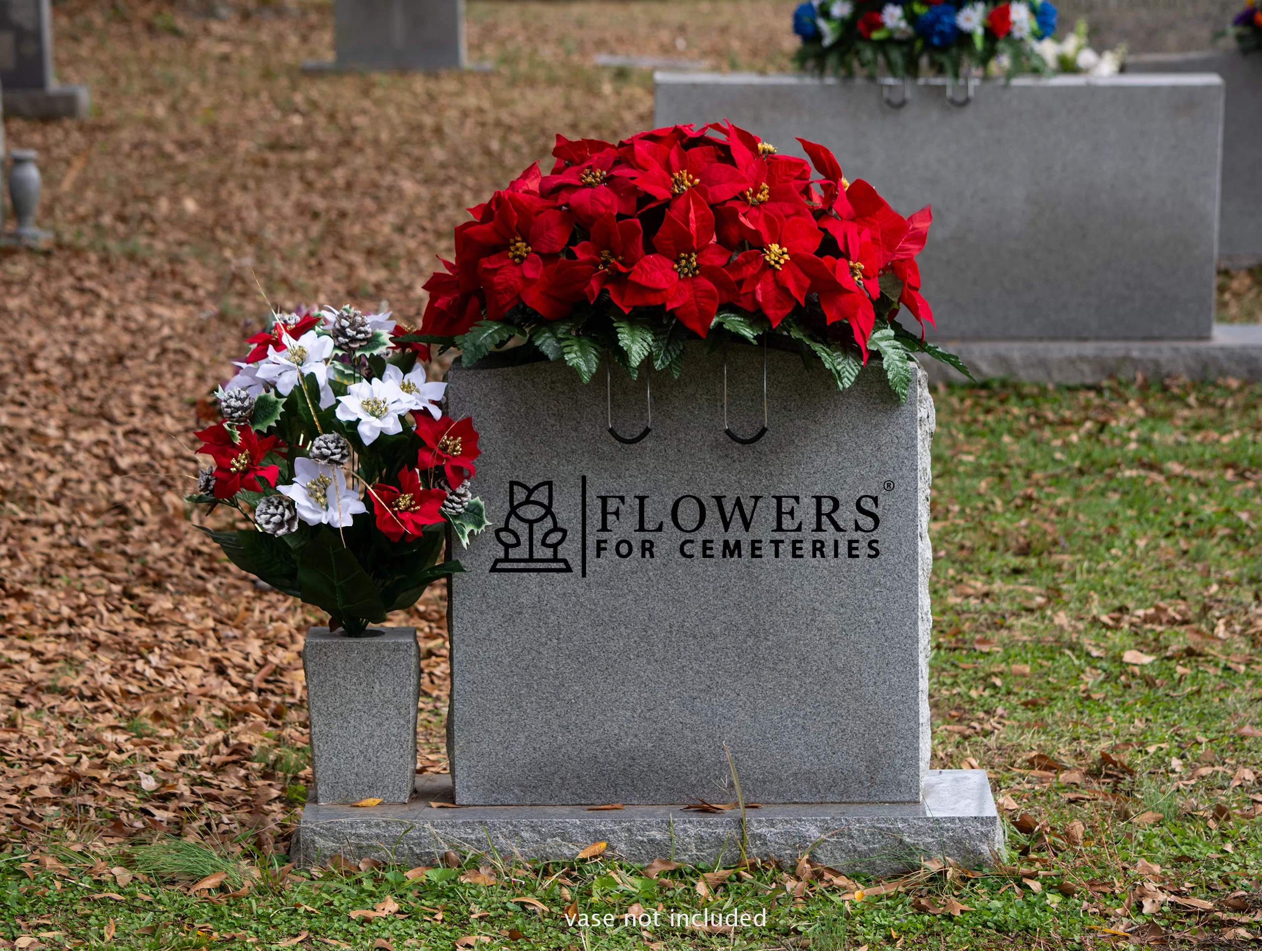 Sympathy Silks Artificial Cemetery Flowers 1 Red Poinsettia Bouquet & 1 Red/White Saddle