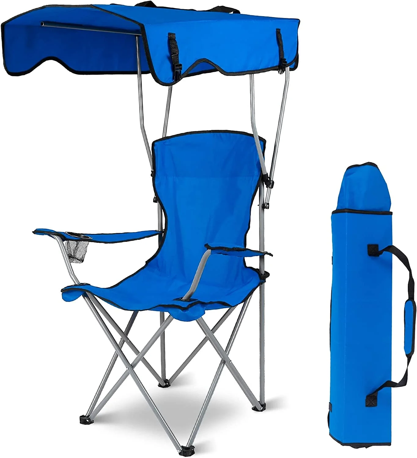 Folding Chair for Outside Camping Chair Foldable Canopy Chair with Shade Sun Protection Camping Recliner a Carrying Bag with Cup Holder for Fishing/Beach/Poolside/Travel(Blue)