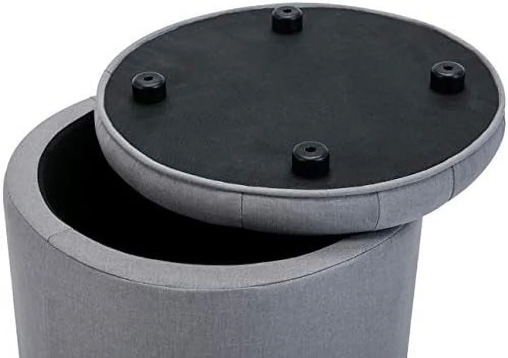 Gray Nailhead Round Tufted  Ottoman Large Footrest Stool Coffee Table Lift Top