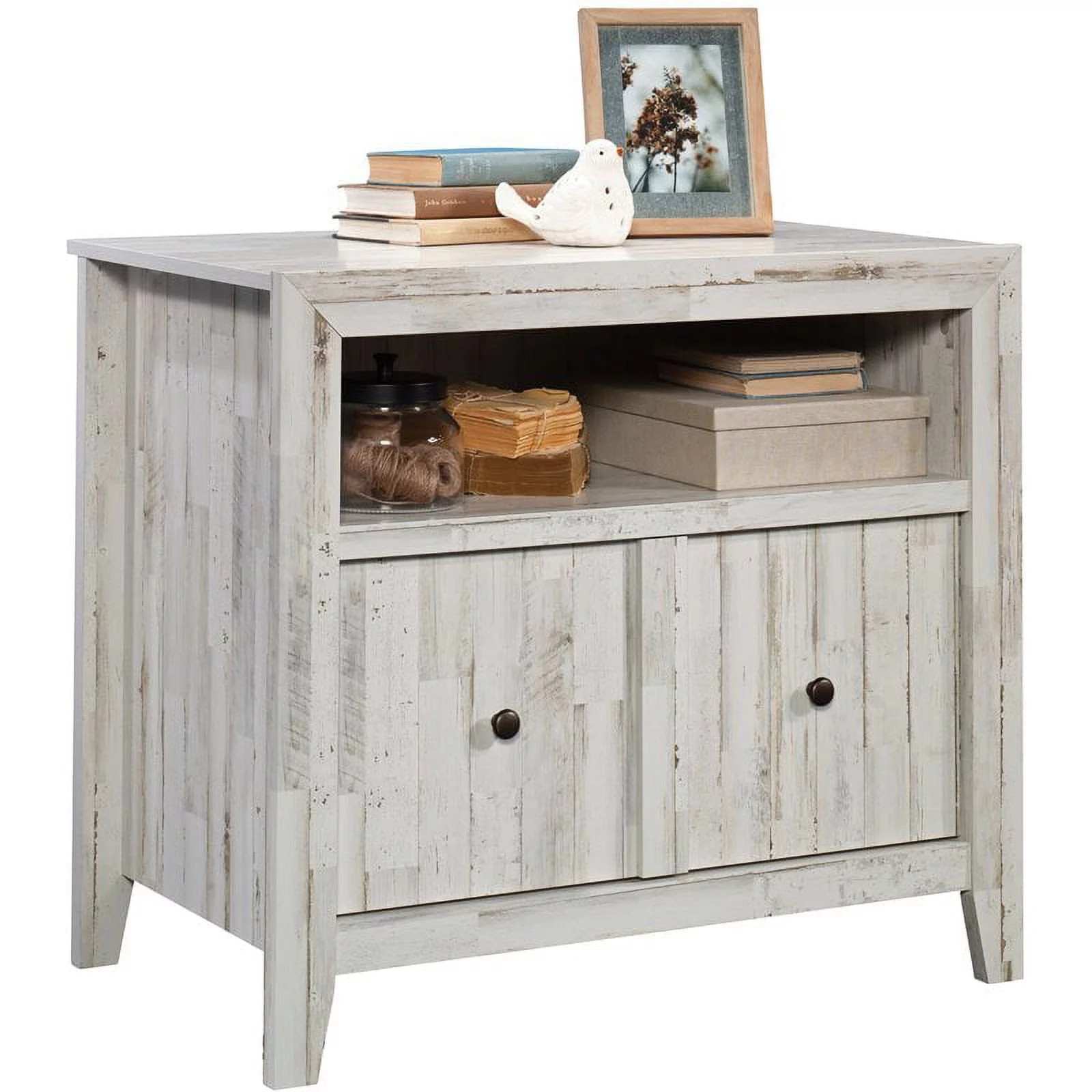 Sauder Dakota Pass 1-Drawer Lateral File with Open Shelf, White Plank Finish