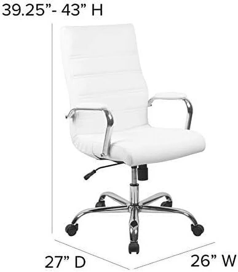 HBBOOMLIFE High Back White LeatherSoft Executive Swivel Office Chair - Rose Gold Frame/Arms