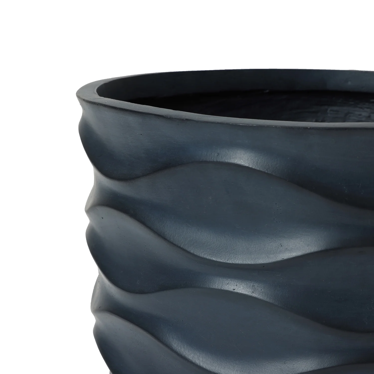LuxenHome 17.4-Inch Round Black Waves MgO Planter