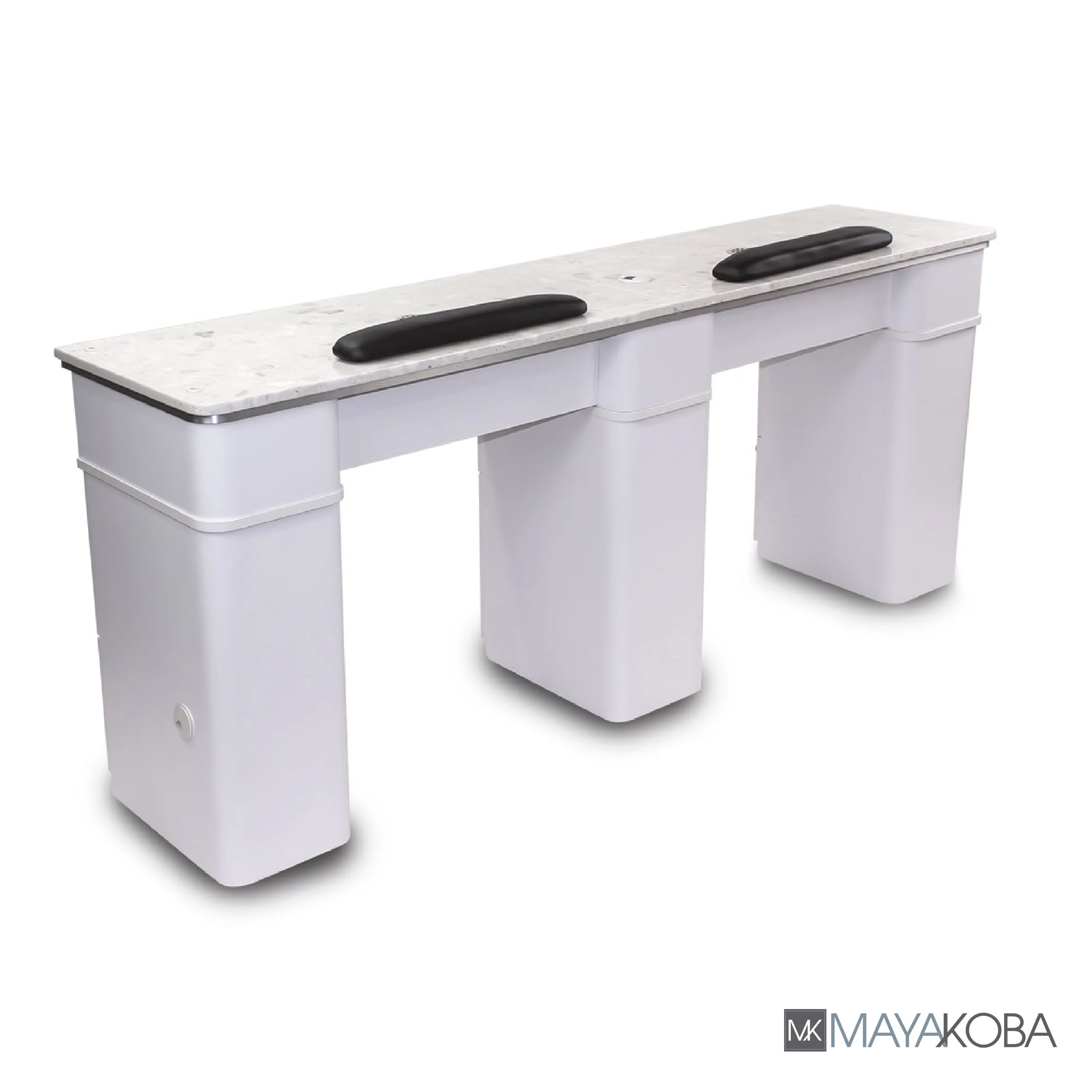 MAYAKOBA Sonoma Double Manicure Table, Nail Station for Beauty Salon Furniture & Equipment, Marble Top, Modern White/Silver