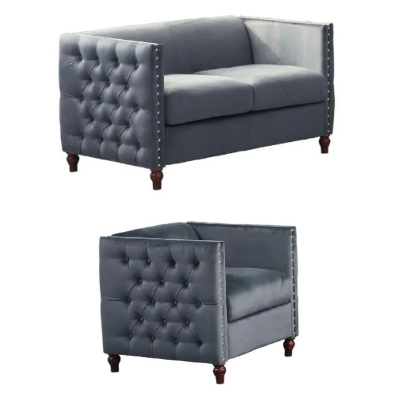 Home Square 2-Piece Set with Velvet Livingroom Loveseat and Chair in Gray