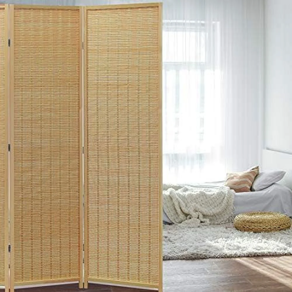 MQLIFEBOOM Room Divider Privacy Screen with Natural  4-Panel 5-Panel 6-Panel Folding Privacy Screens Freestanding Room Divider