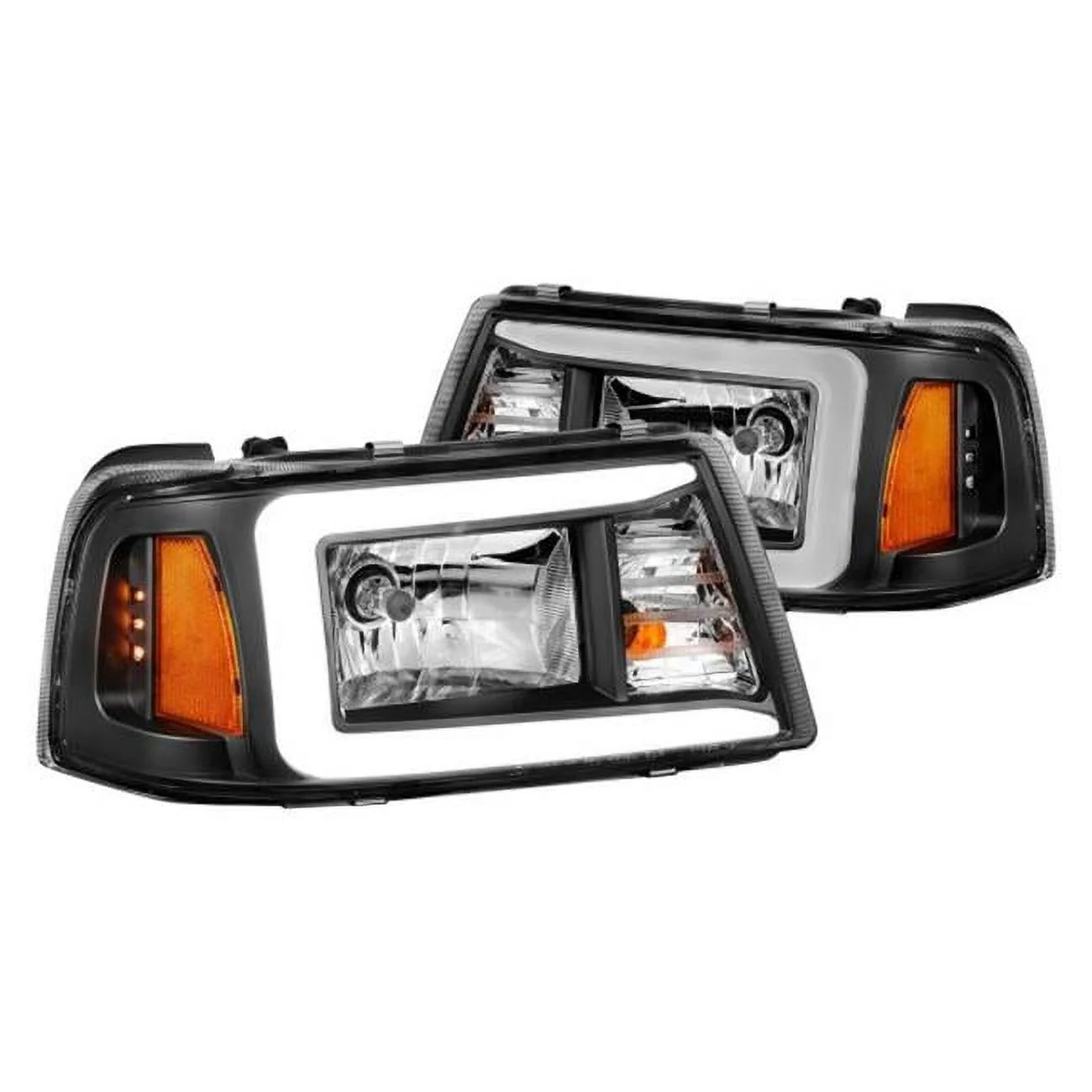Crystal Headlights with Light Bar Black Housing for 2001-2011 Ford Ranger