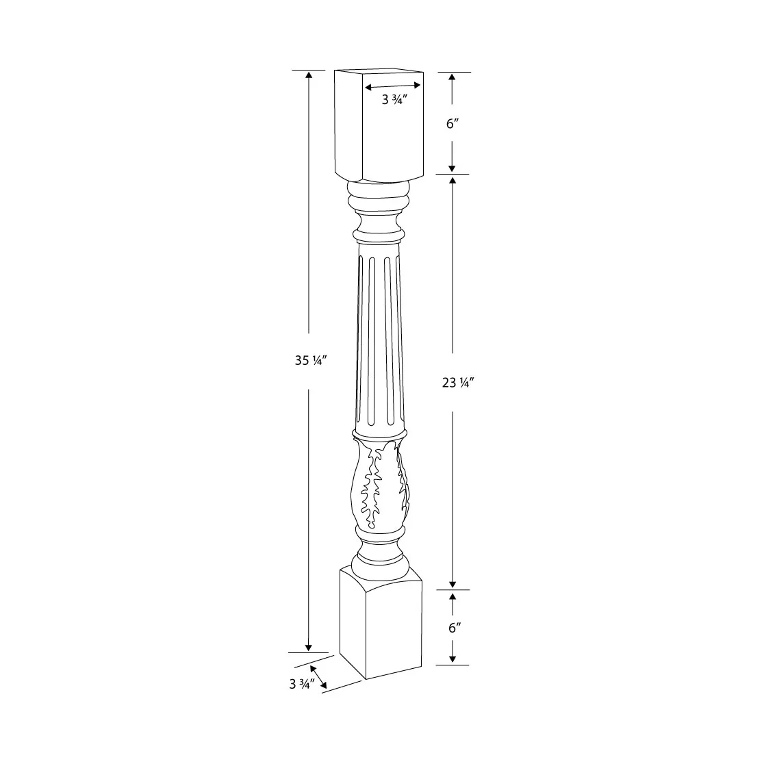 Designer's Edge Millwork 35-1/4 in. High x 3-3/4 in. Wide x 3-3/4 in. Depth Unfinished North American Solid Hard Maple Acanthus Leaf Kitchen Island Leg