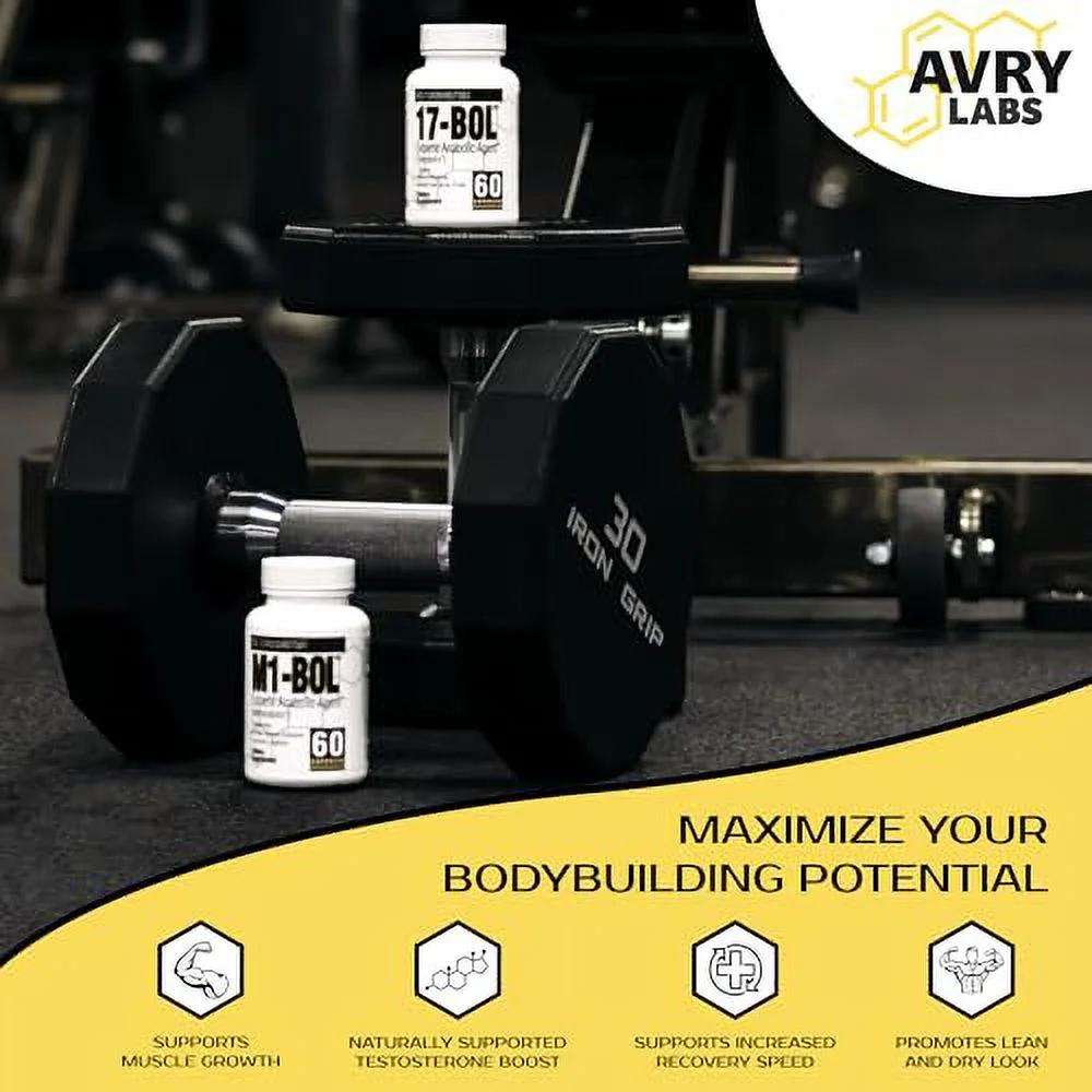 Mass Stack Anabolic Supplement Bundle, M1-BOL and 17-BOL Support Hardening, Cutting, Vascularity, Muscle Growth, Strength, and Mass, 1 Month Supply