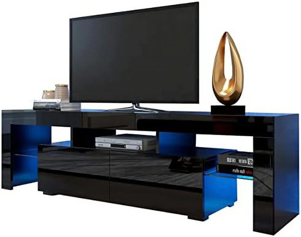 GEROBOOM Glossy LED TV Stand with 16 Colors RGB LED Lights Modern Media  Console with 2 Drawers Television Table TV Cabinet for Up to 70 Inch TV TV Entertainment Center Cabinet for Living