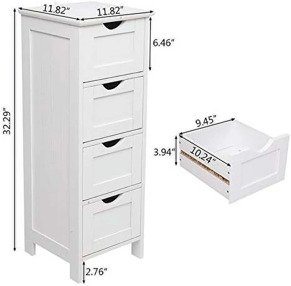 HBBOOMLIFE Bathroom Floor Cabinet  Freestanding Bathroom Cabinet with 4 Drawers  Side  Cabinet for Bathroom  Living Room  Bedroom (White  11.8" W x 11.8" D x 32.3" H)