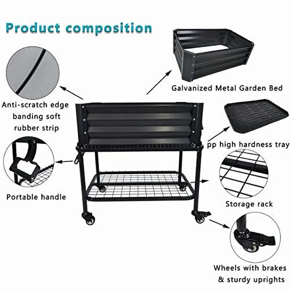 G-More Mobile Raised Garden Bed with Wheels Mobile Metal Planter Box with Handles for Vegetables, Flowers, Herbs,Fruits 33.8