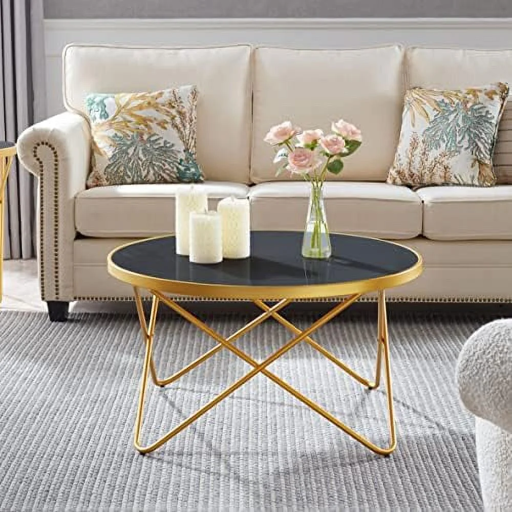 TJCGDTY Round End Table with Clear Glass Golden Legs and Metal Frame  Mid Century Modern  for Small Space Narrow Living Room