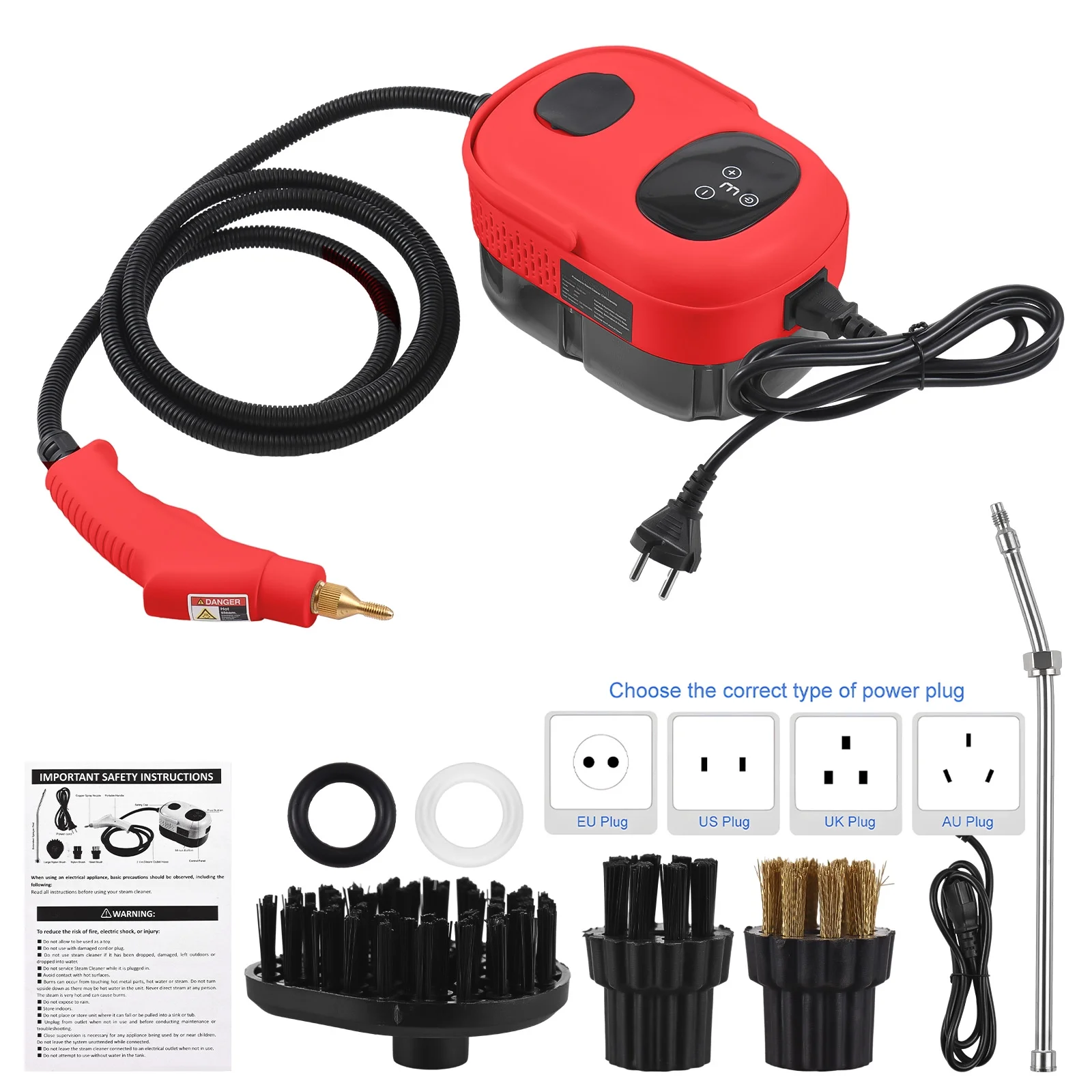 Dcenta 2500W Steam Cleaner, 1100ml 3 Bar Handheld High Temperature Pressurized Steamer for Cleaning, with 3Pcs Brush Heads for Kitchen/Furniture/Bathroom/Car Detailing