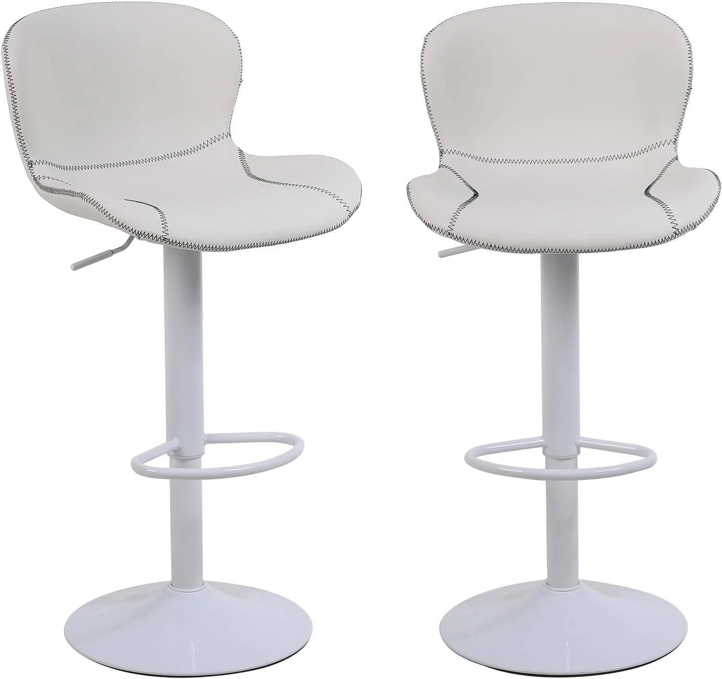 YILAN Bar Stools Set of 2, PU Leather Counter Height Barstools with Back, Height Adjustable Swivel Bar Chairs, Modern Armless Kitchen Island Stool, White