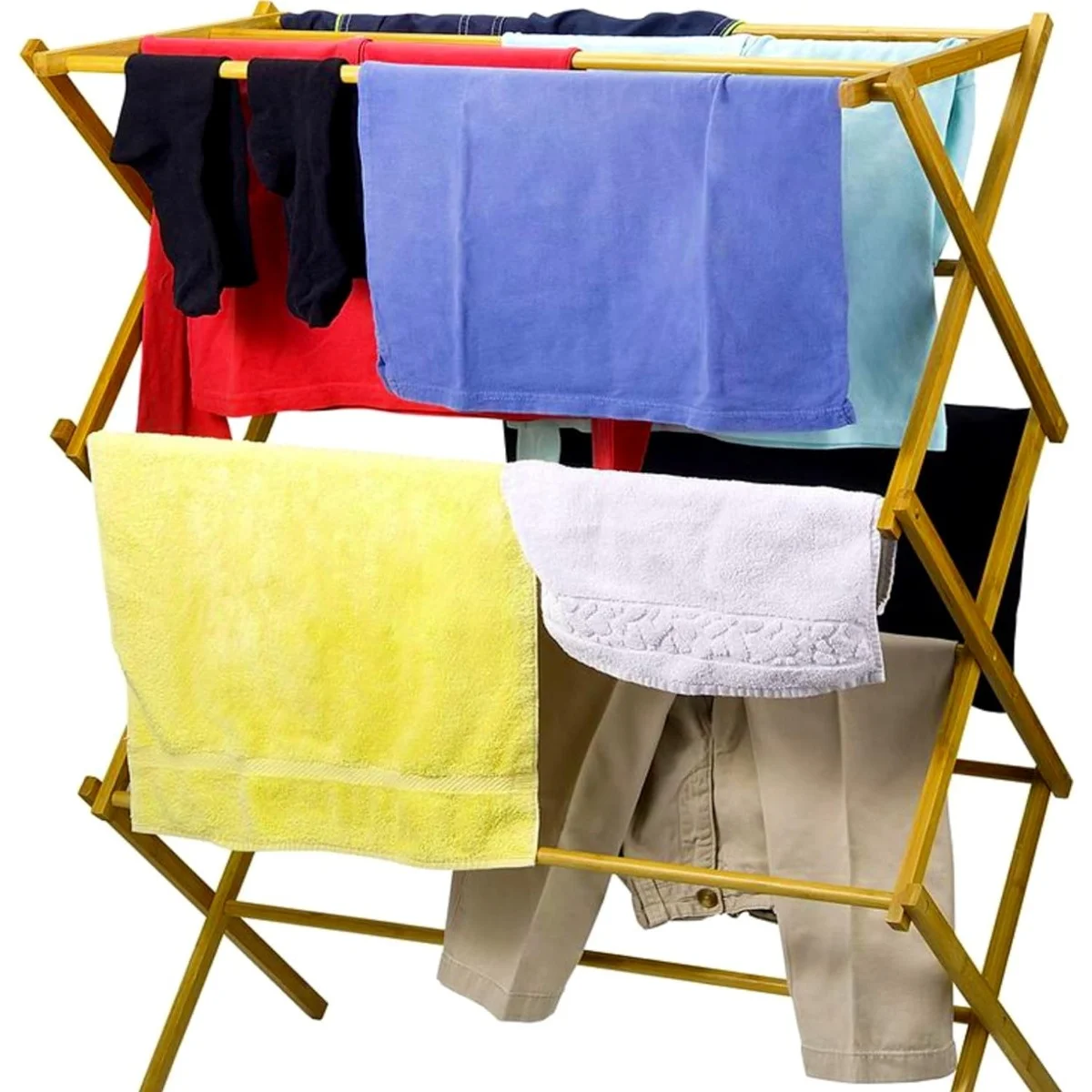 Collapsible Wooden Clothes Drying Rack for Laundry,Folding Bamboo Laundry Drying Rack for Drying Clothes - Heavy Duty Pre Assembled